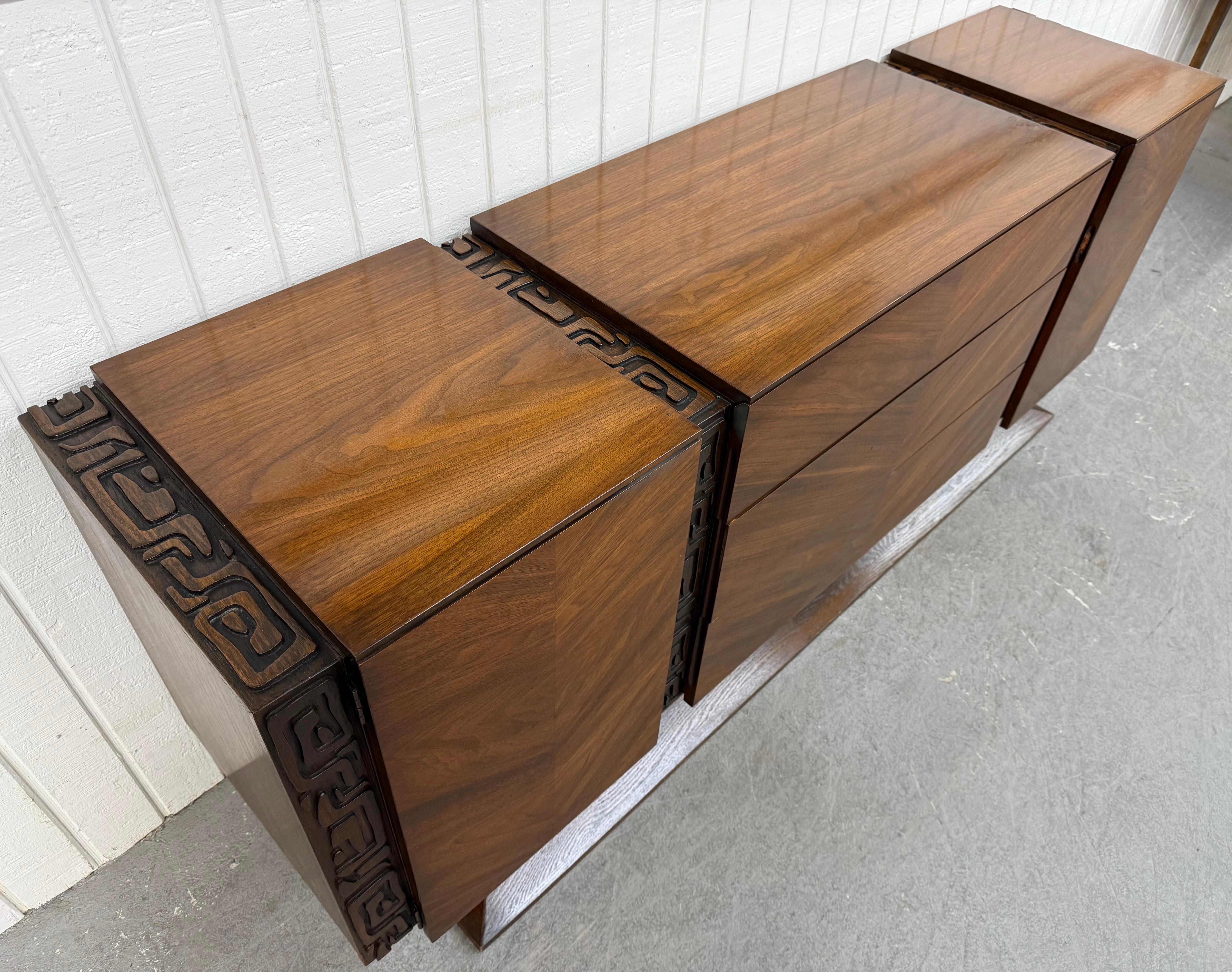 20th Century Mid-Century Modern United Tiki Walnut Bedroom Set - Set of 6