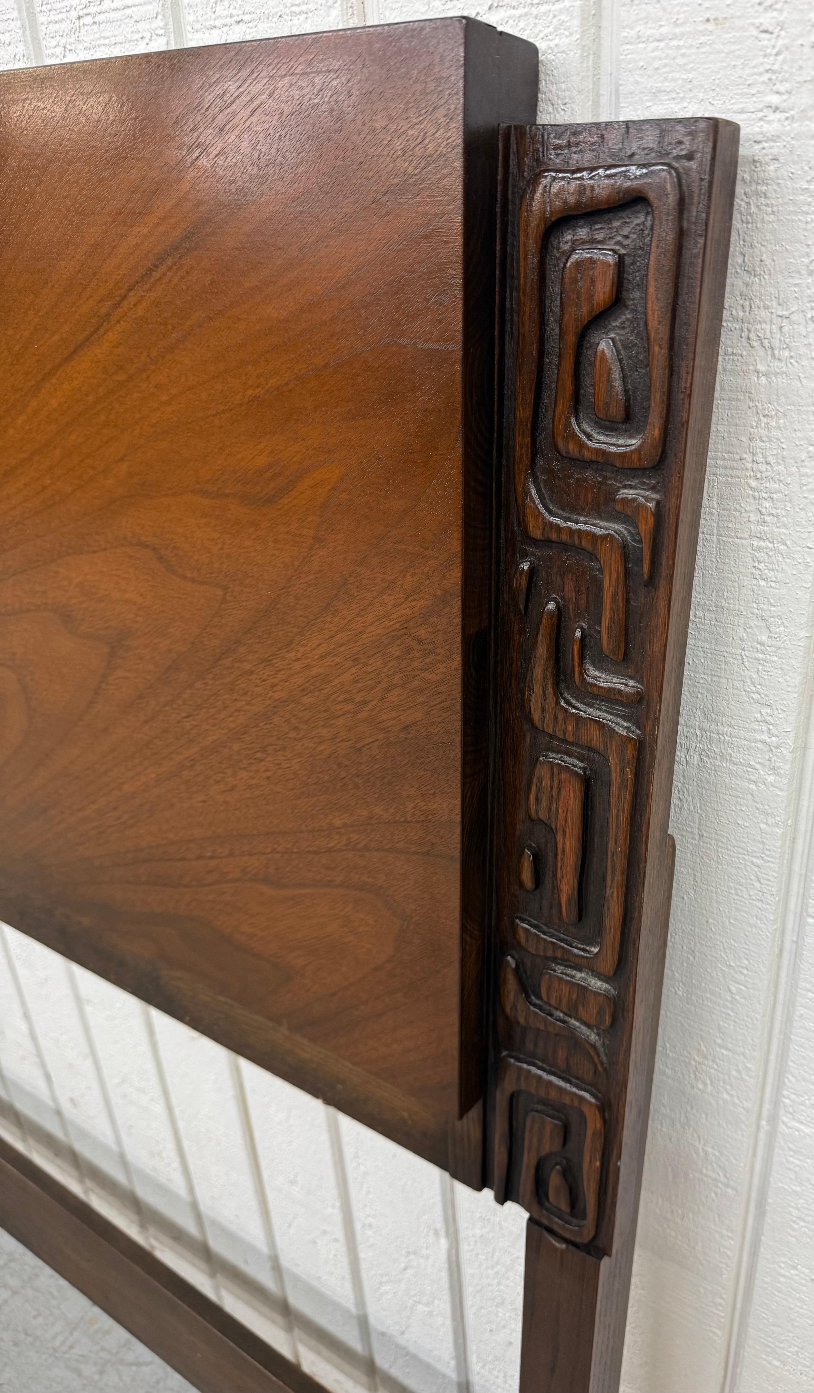 20th Century Mid-Century Modern United Tiki Walnut King Headboard For Sale