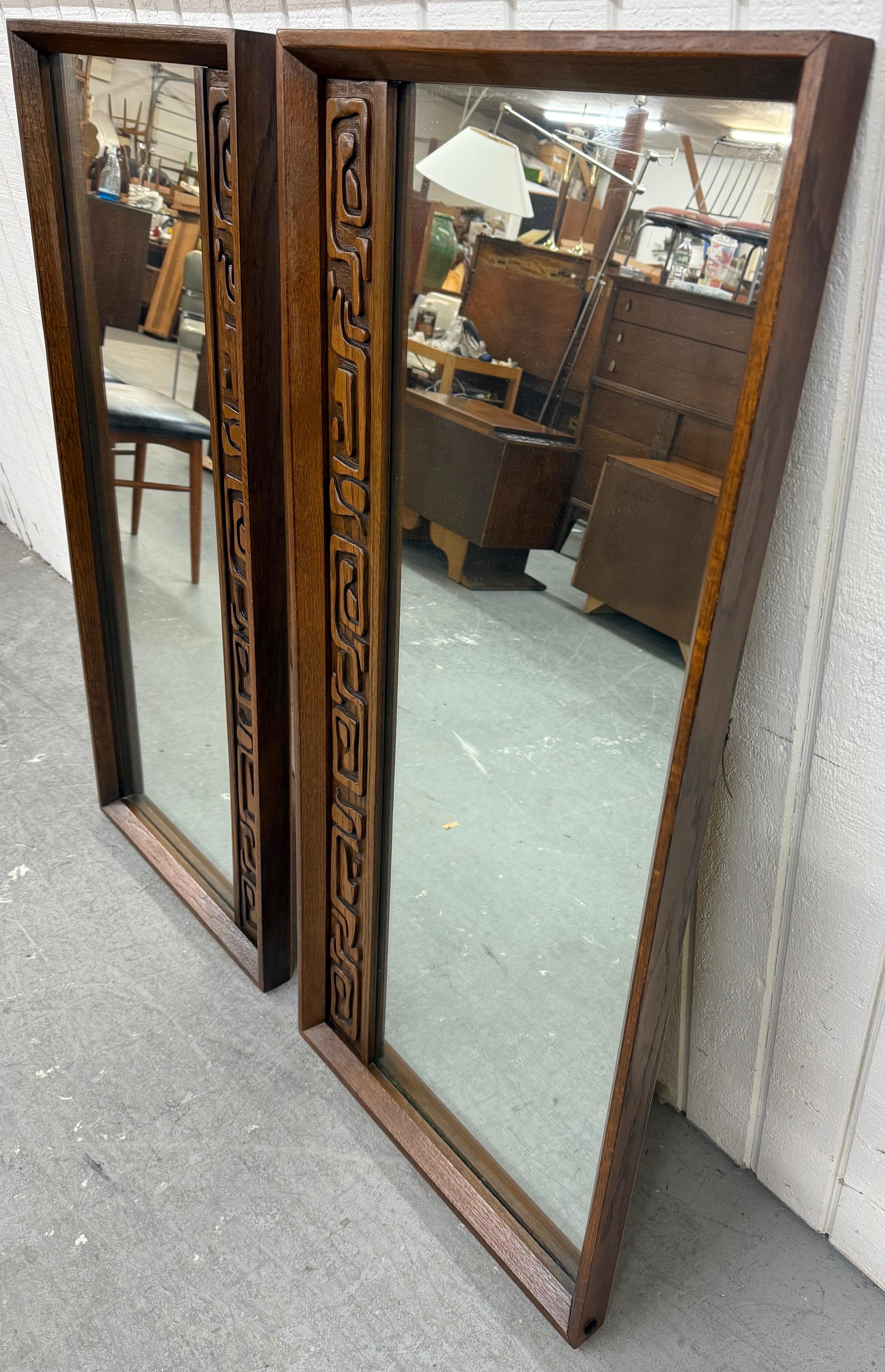 American Mid-Century Modern United Tiki Walnut Mirrors - Set of 2 For Sale