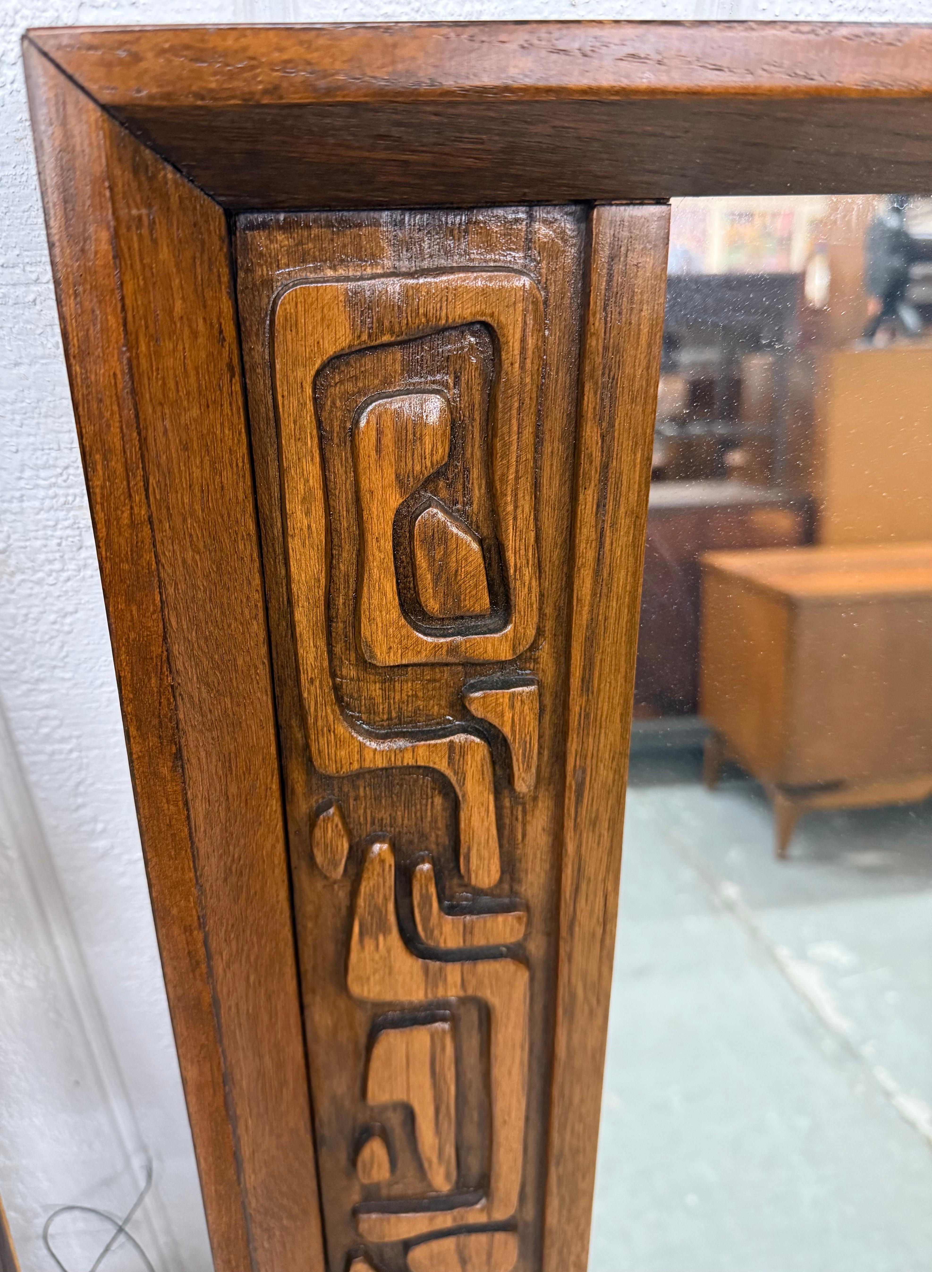 Mid-Century Modern United Tiki Walnut Mirrors - Set of 2 In Good Condition For Sale In Clarksboro, NJ