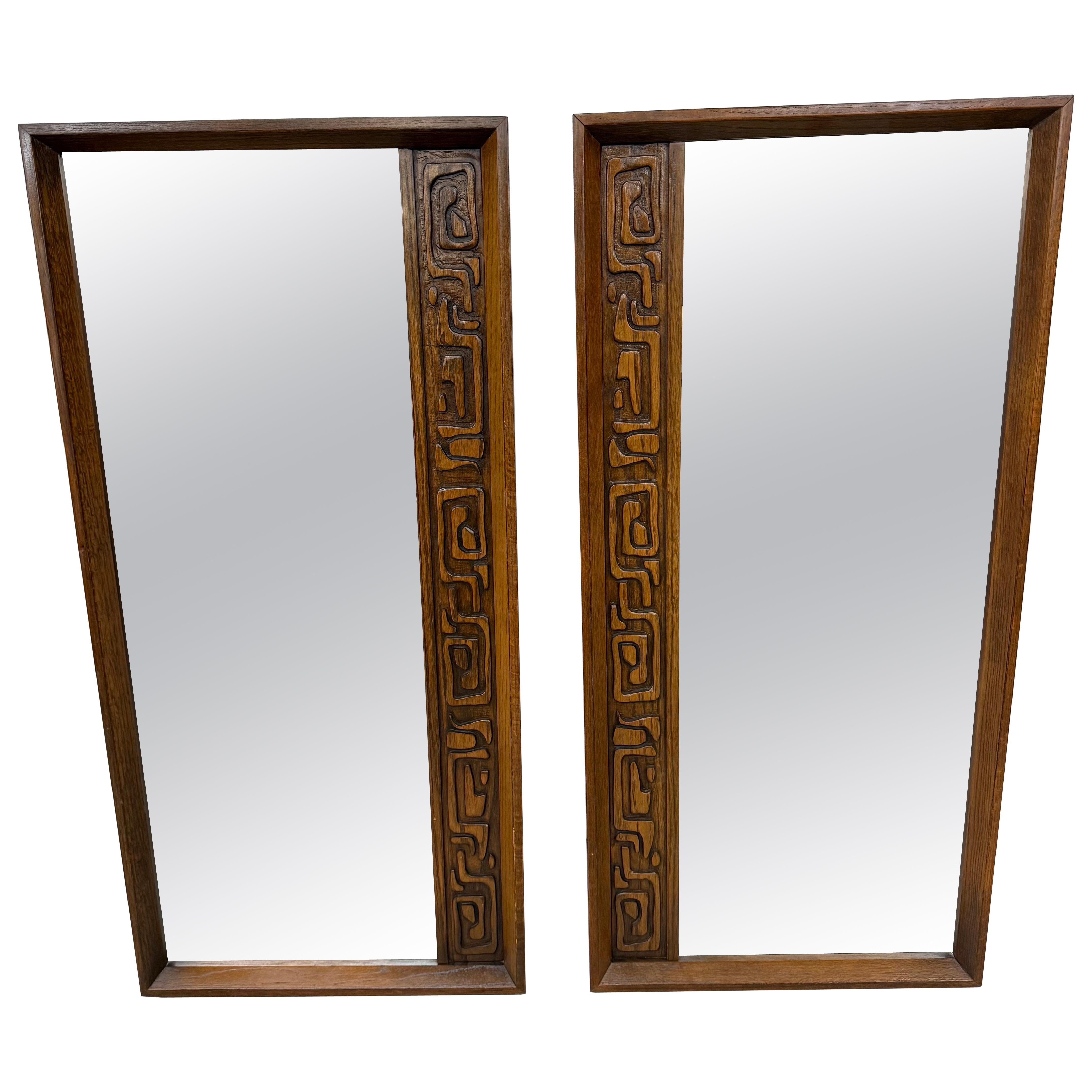 Mid-Century Modern United Tiki Walnut Mirrors - Set of 2 For Sale