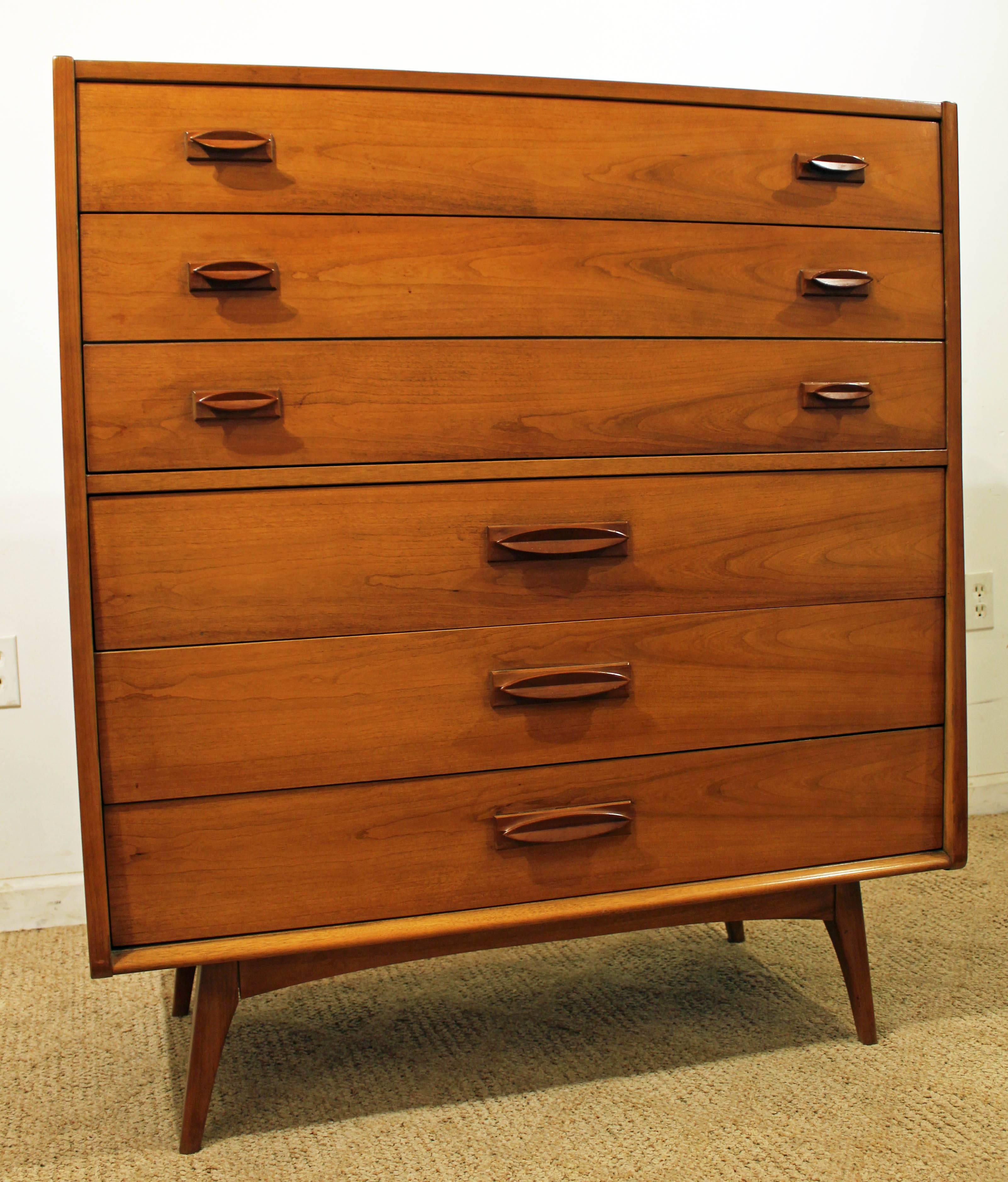 American Mid-Century Modern United Walnut Tall Chest Dresser