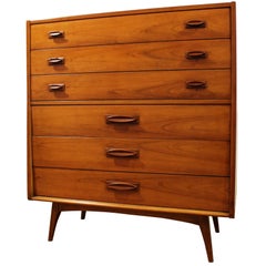 Mid-Century Modern United Walnut Tall Chest Dresser