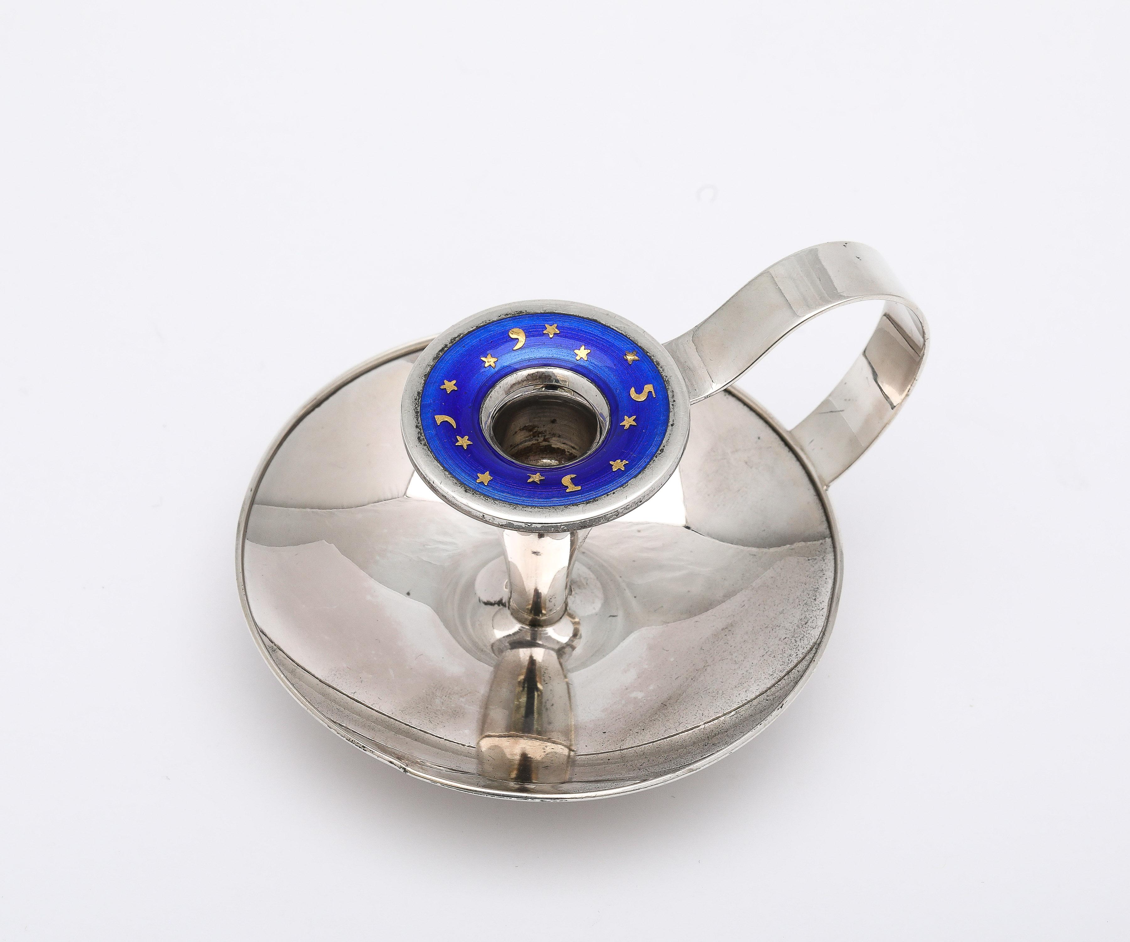 Mid-Century Modern Unusual Sterling Silver and Blue Enamel Chanberstick-Dragsted In Good Condition For Sale In New York, NY