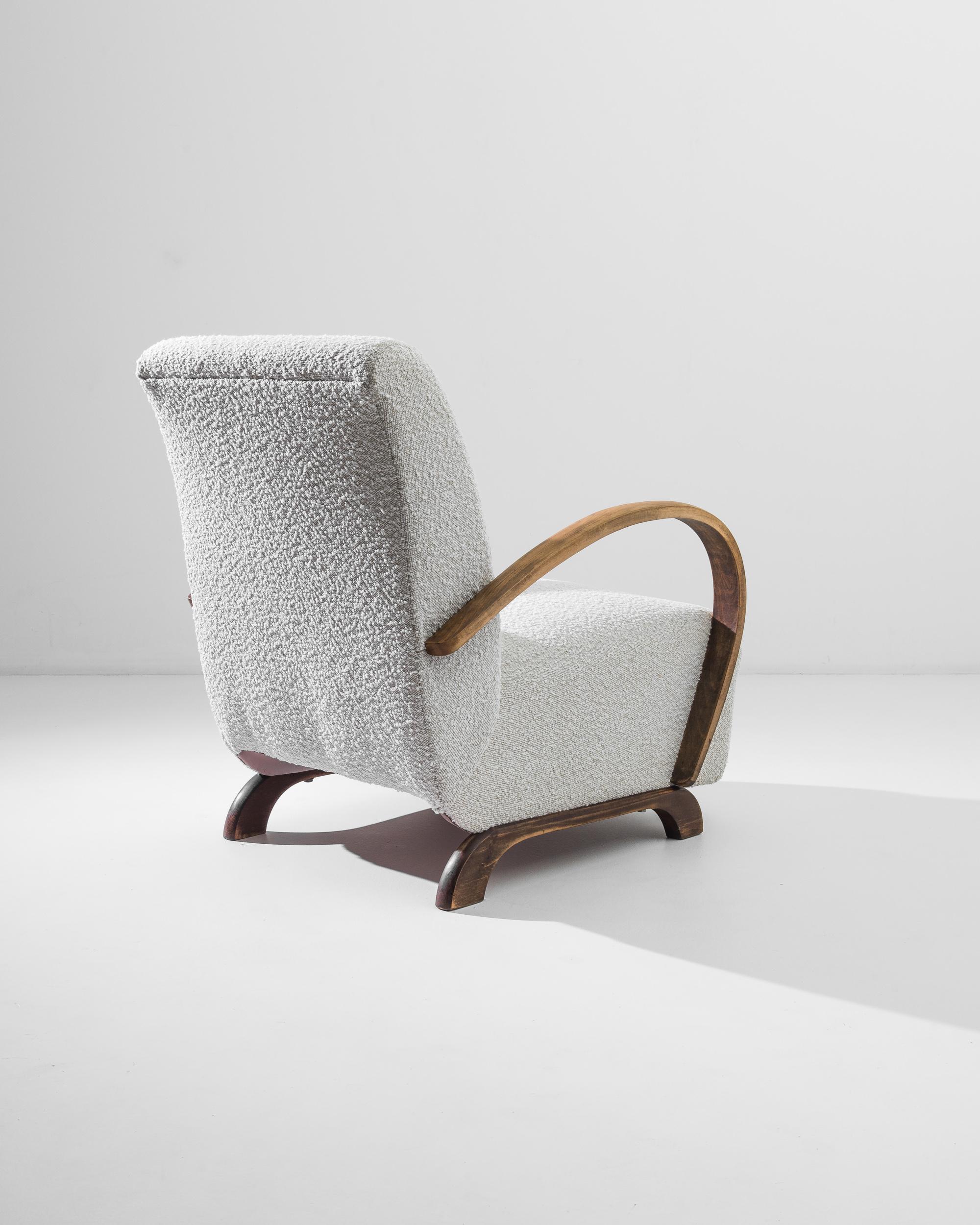 Bouclé Mid-Century Modern Upholstered Armchair by J. Halabala