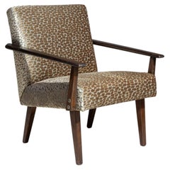 Poltrona imbottita in stile Mid-Century Modern, legno e tessuto, Repubblica Ceca, anni ’60
