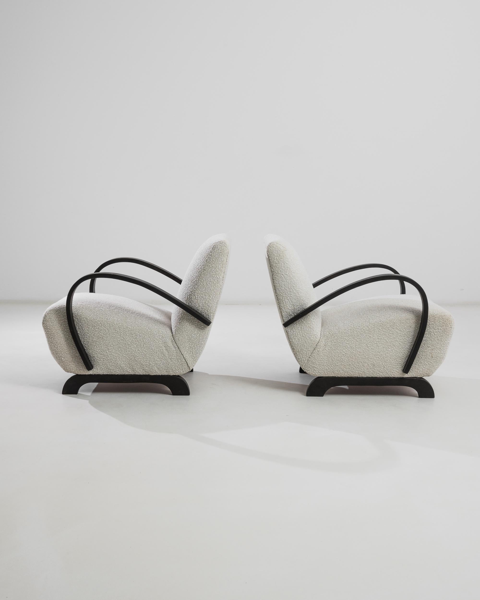 Czech Mid-Century Modern Upholstered Armchairs by J. Halabala, a Pair