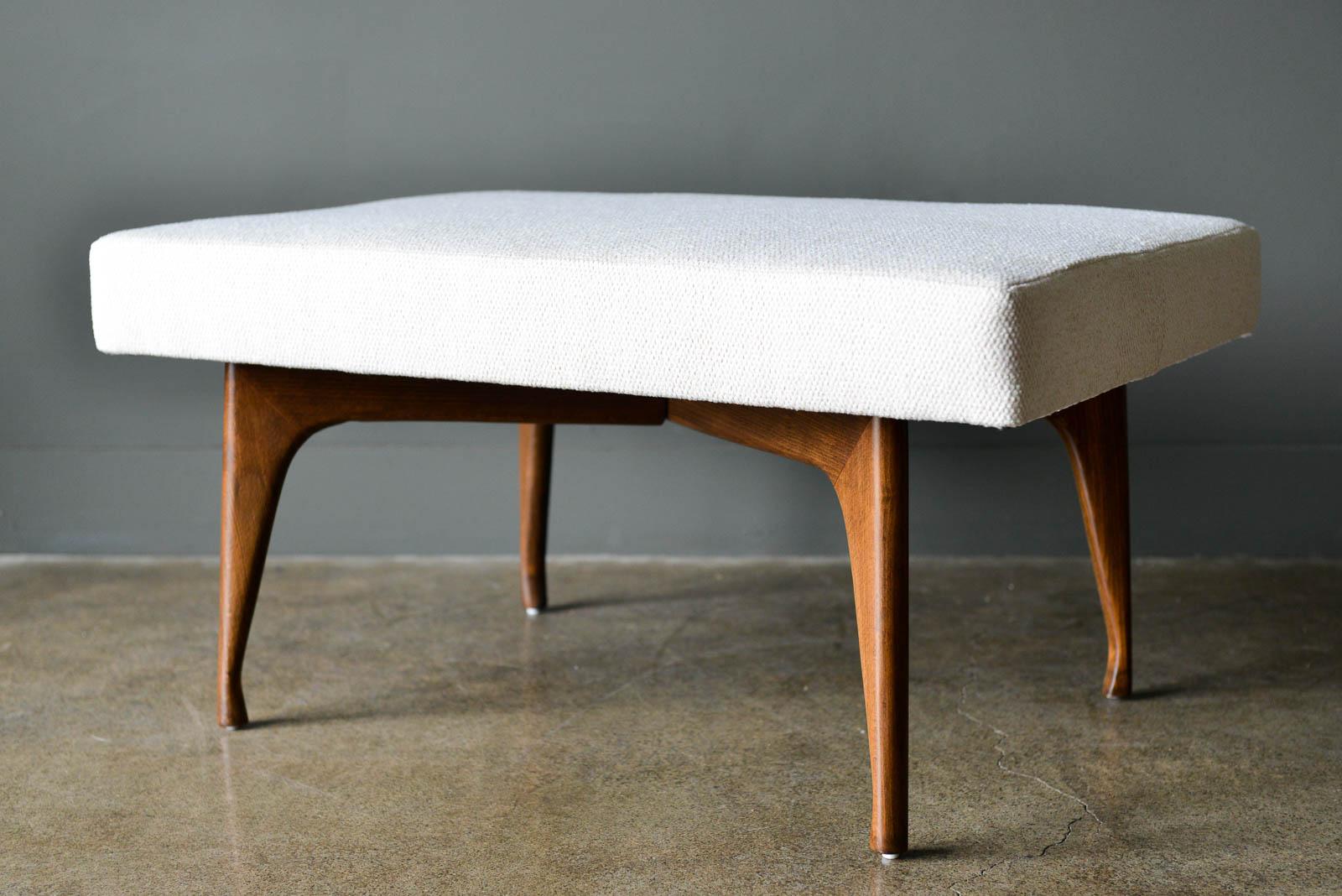 American Mid-Century Modern Walnut X Base Upholstered Bench or Footstool