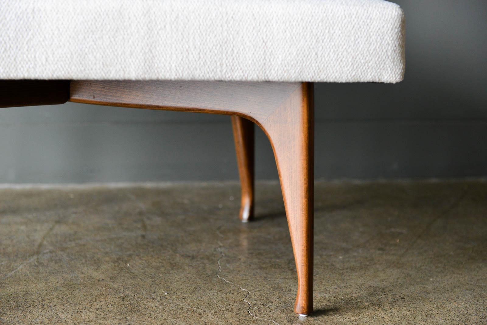 Mid-20th Century Mid-Century Modern Walnut X Base Upholstered Bench or Footstool