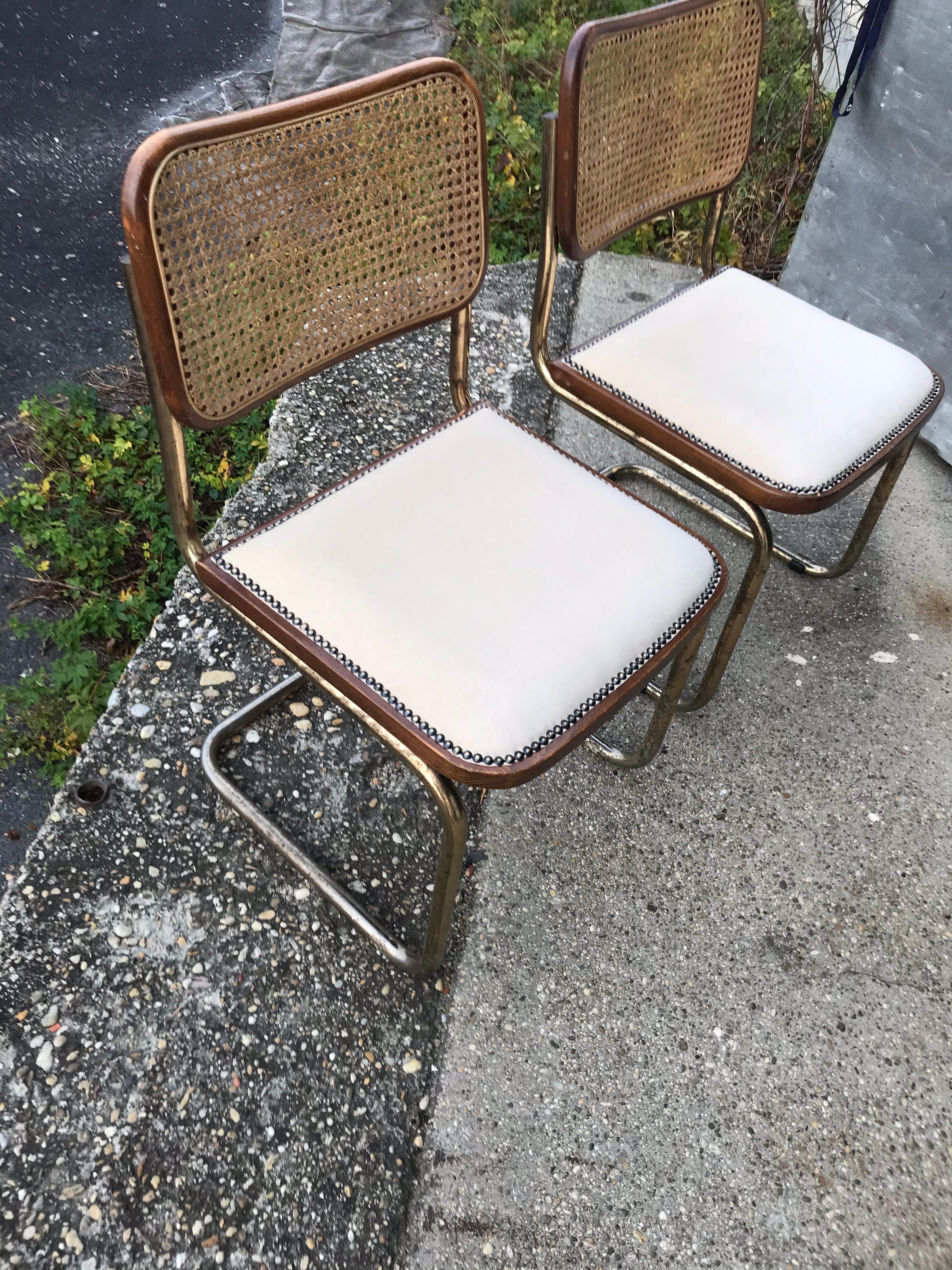 Late 20th Century Mid-Century Modern Upholstered Cesca Chair of Marcel Breuer Italy 1970, Set of 2 For Sale