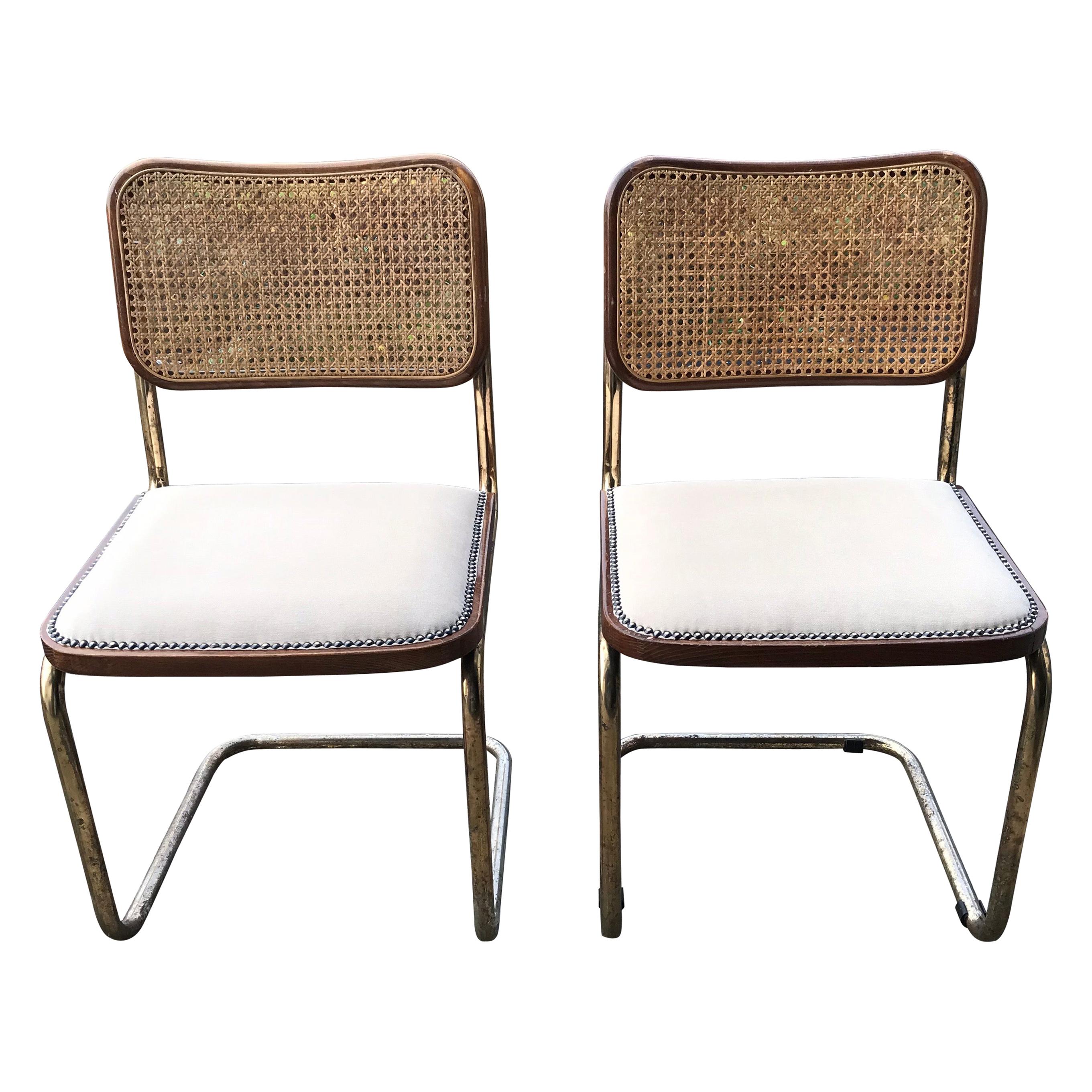 Mid-Century Modern Upholstered Cesca Chair of Marcel Breuer Italy 1970, Set of 2 For Sale