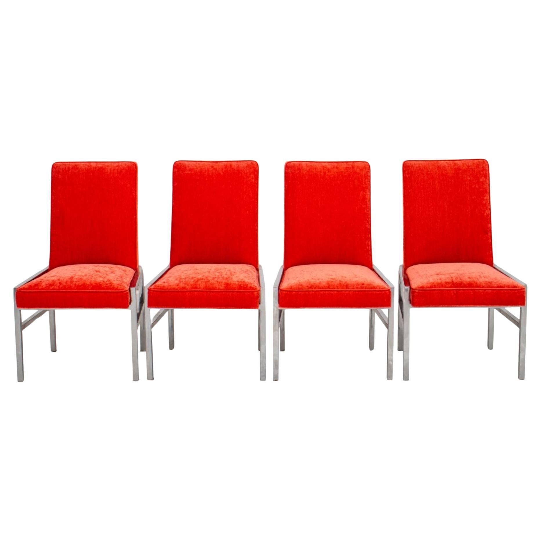 Mid-Century Modern Upholstered Chrome Chairs, 4 For Sale
