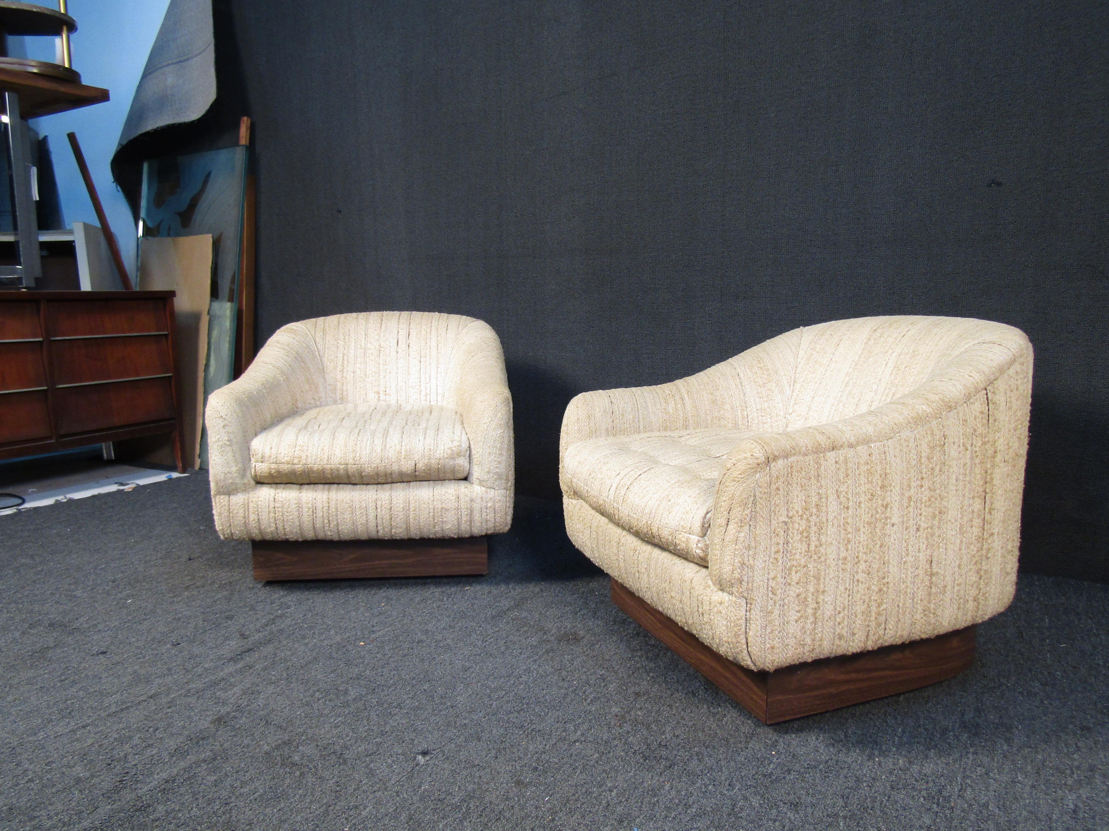 20th Century Mid-Century Modern Upholstered Club Chairs