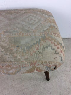 Mid Century Modern Upholstered Footstool with Tapered Legs