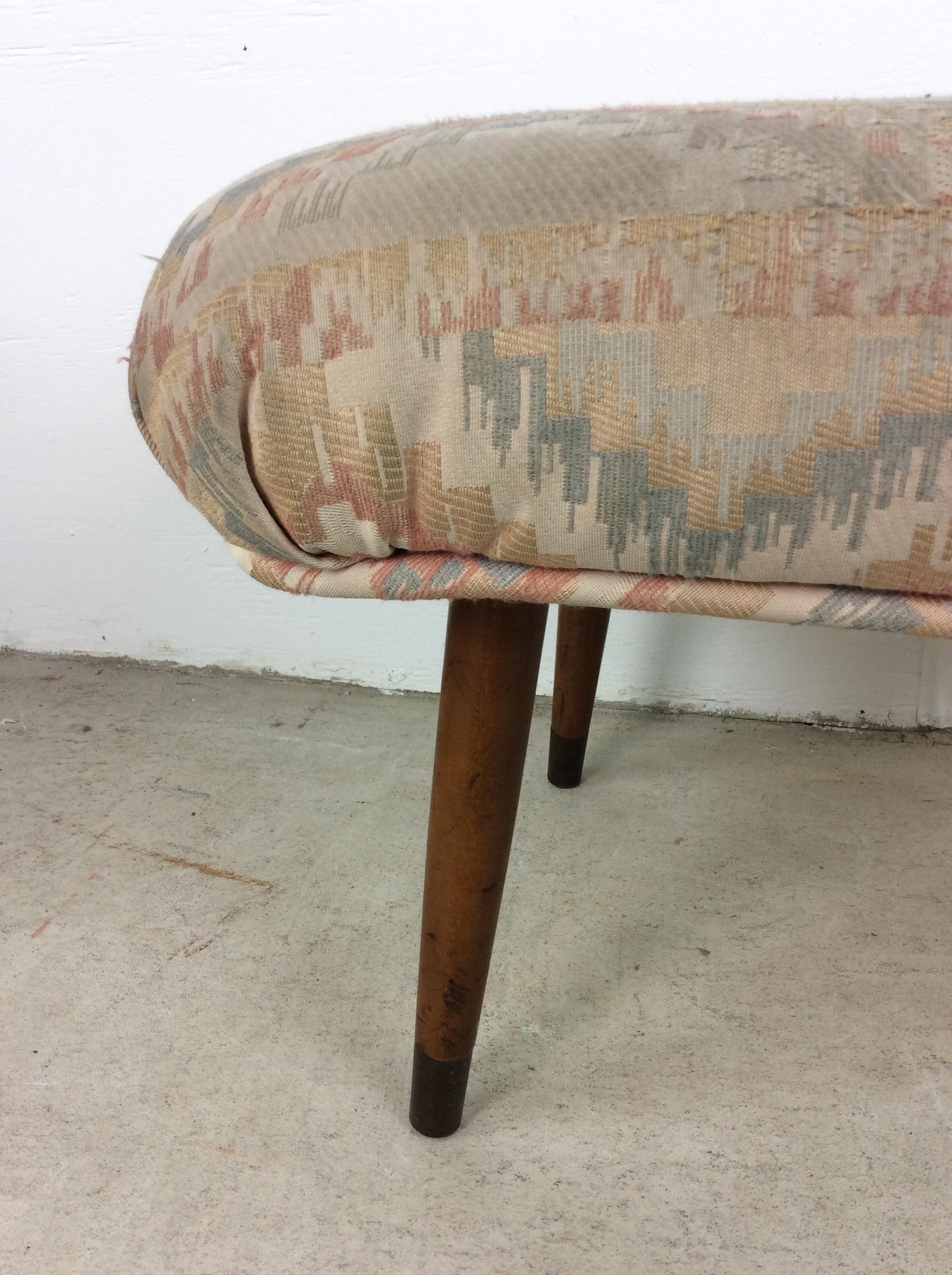American Mid Century Modern Upholstered Footstool with Tapered Legs For Sale