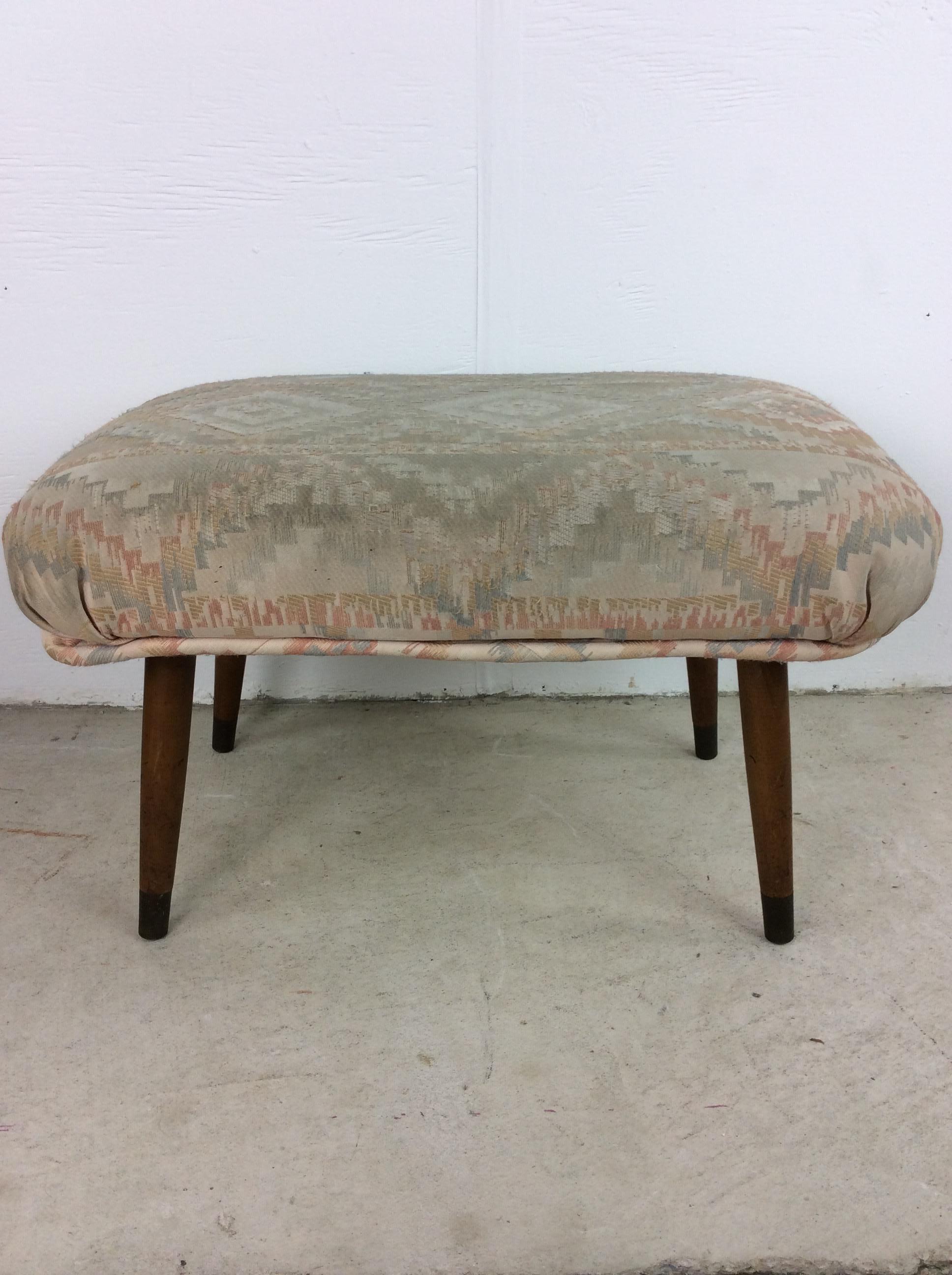 Mid Century Modern Upholstered Footstool with Tapered Legs For Sale 1