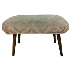 Mid Century Modern Upholstered Footstool with Tapered Legs