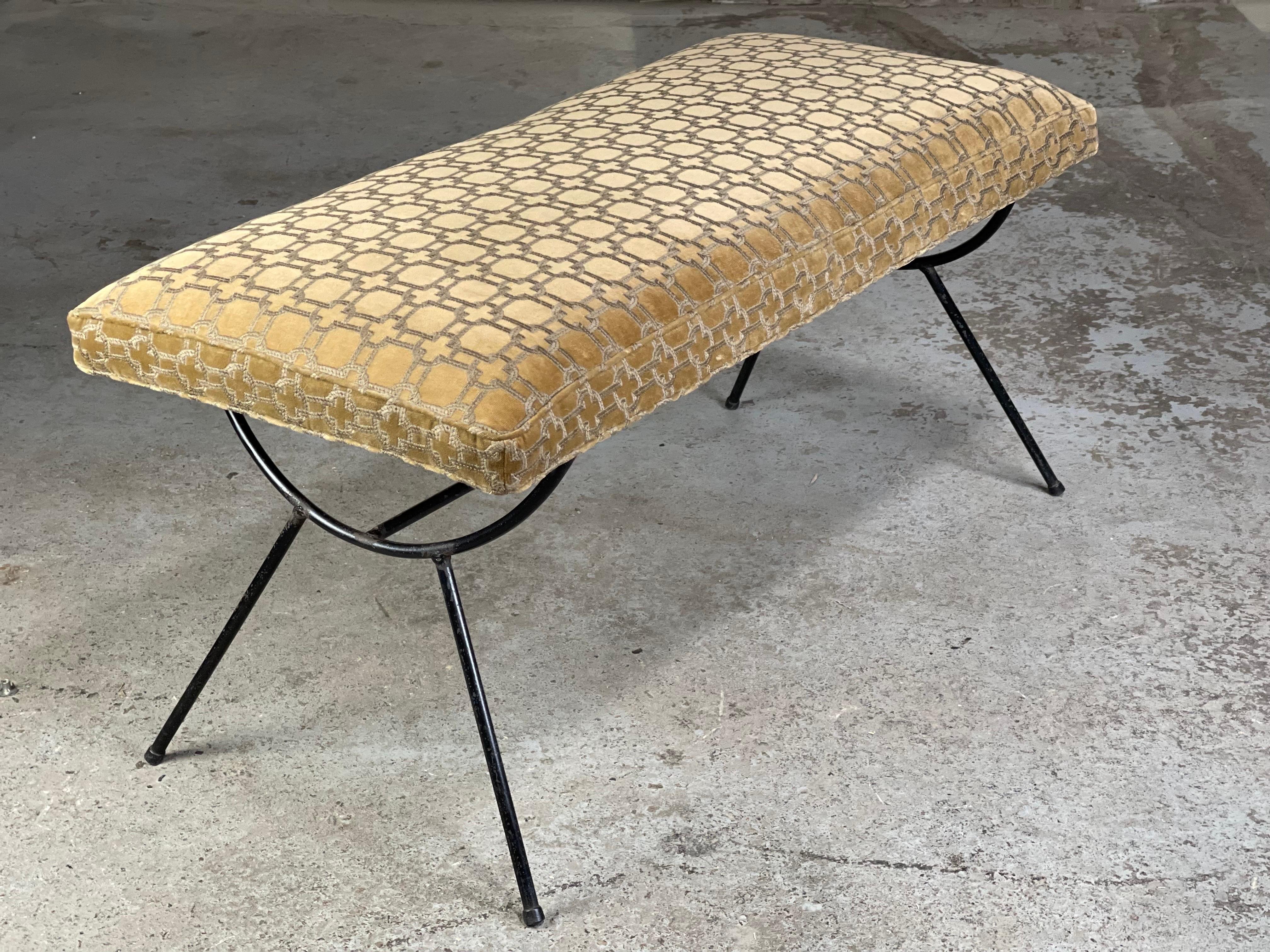 Mid-Century Modern Upholstered Iron Bench by Frank & Sons  In Good Condition In Framingham, MA