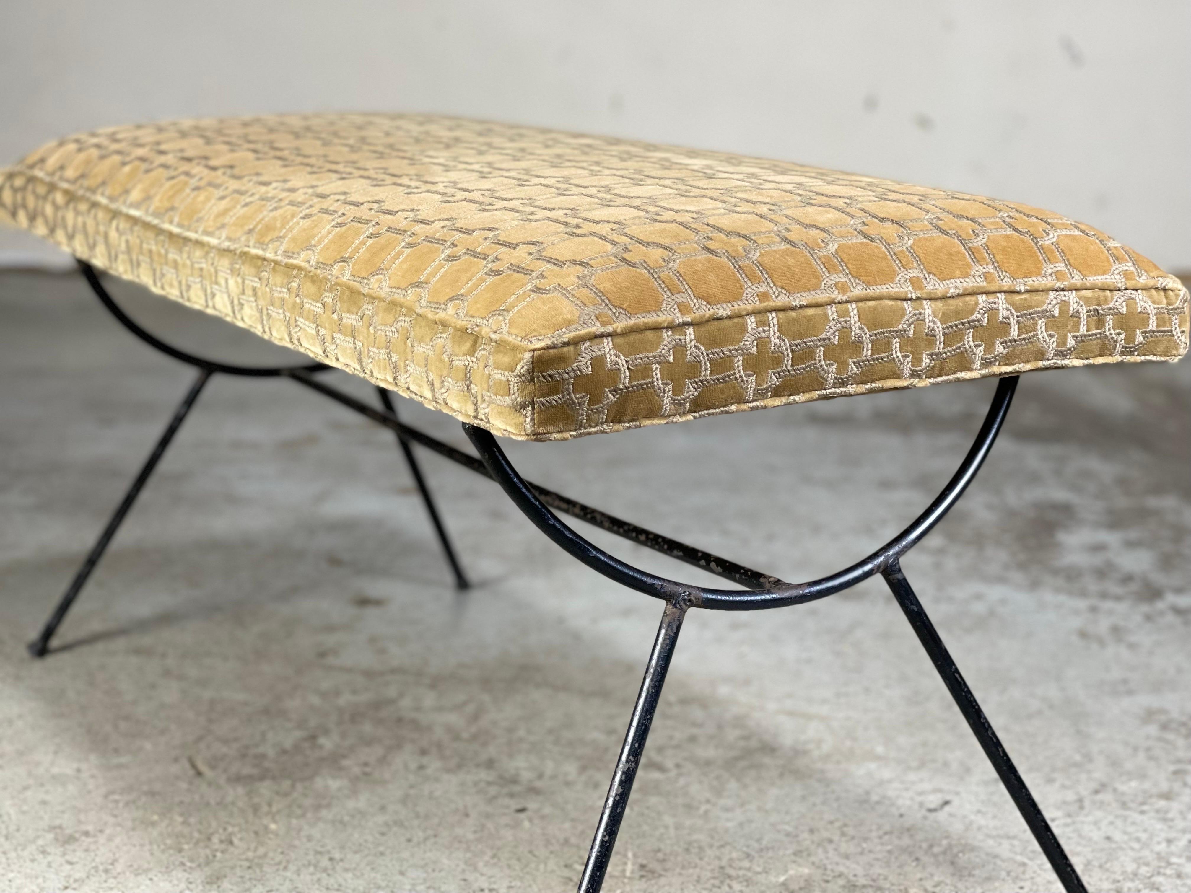 Mid-20th Century Mid-Century Modern Upholstered Iron Bench by Frank & Sons 