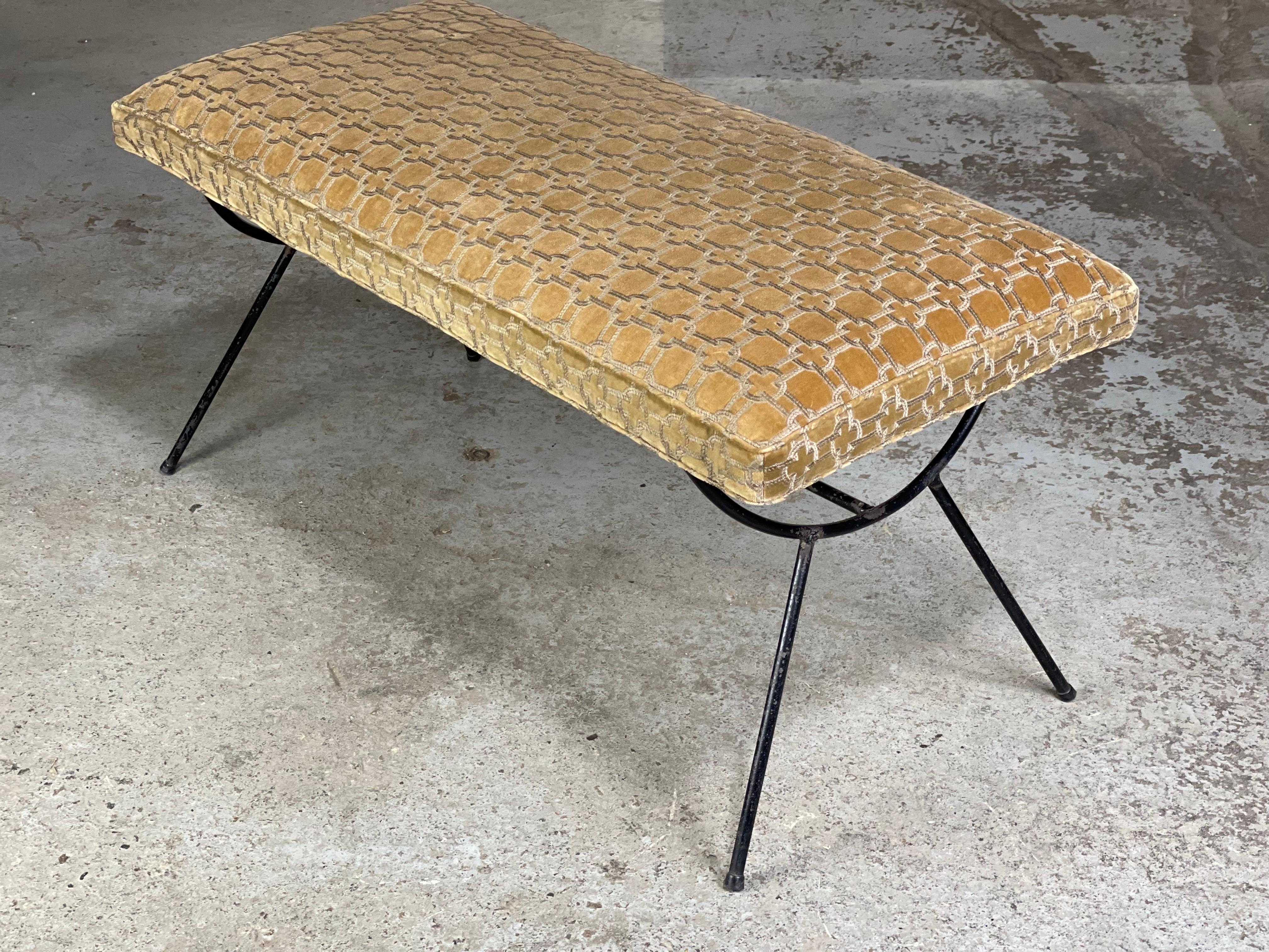 Fabric Mid-Century Modern Upholstered Iron Bench by Frank & Sons 