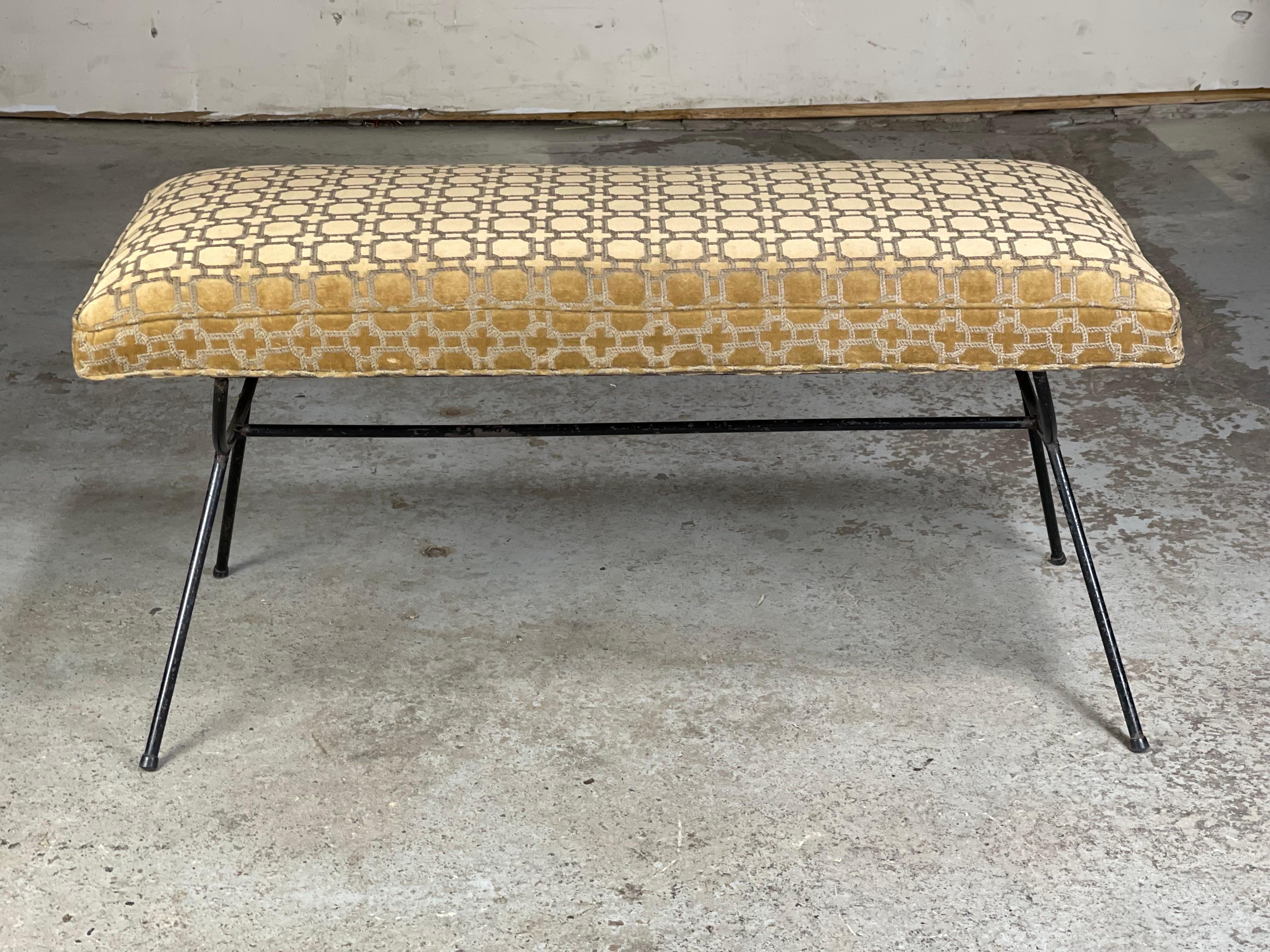 Mid-Century Modern Upholstered Iron Bench by Frank & Sons  1