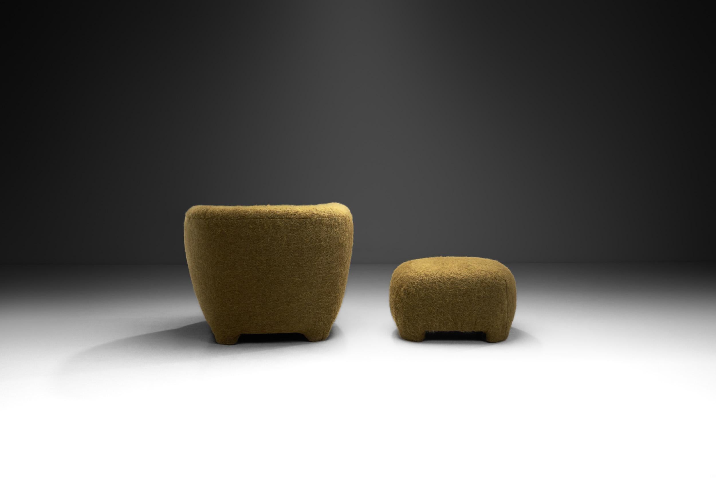 Danish Mid-Century Modern Upholstered Lounge Chair and Ottoman, Denmark ca 1950s For Sale