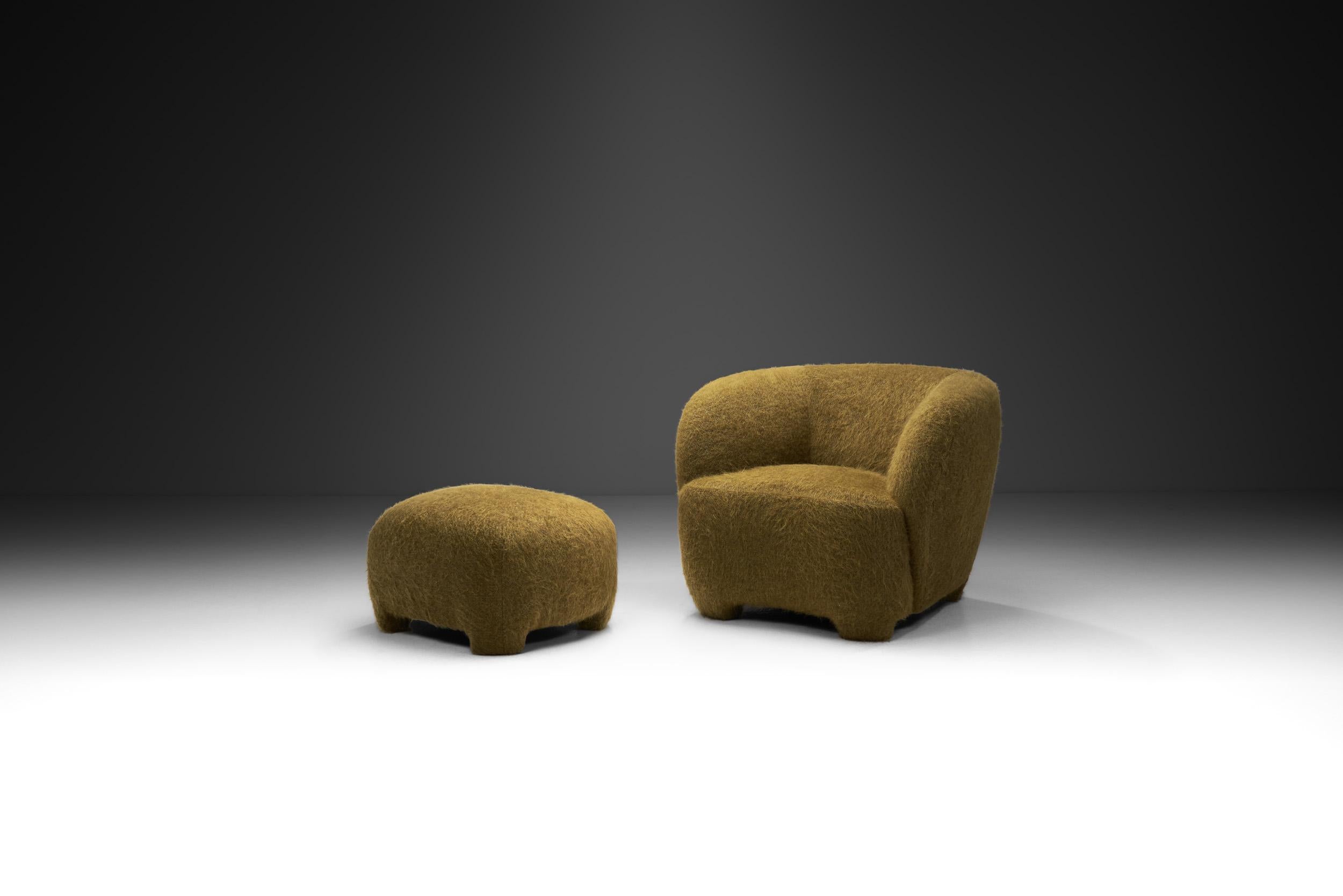 Mid-20th Century Mid-Century Modern Upholstered Lounge Chair and Ottoman, Denmark ca 1950s For Sale