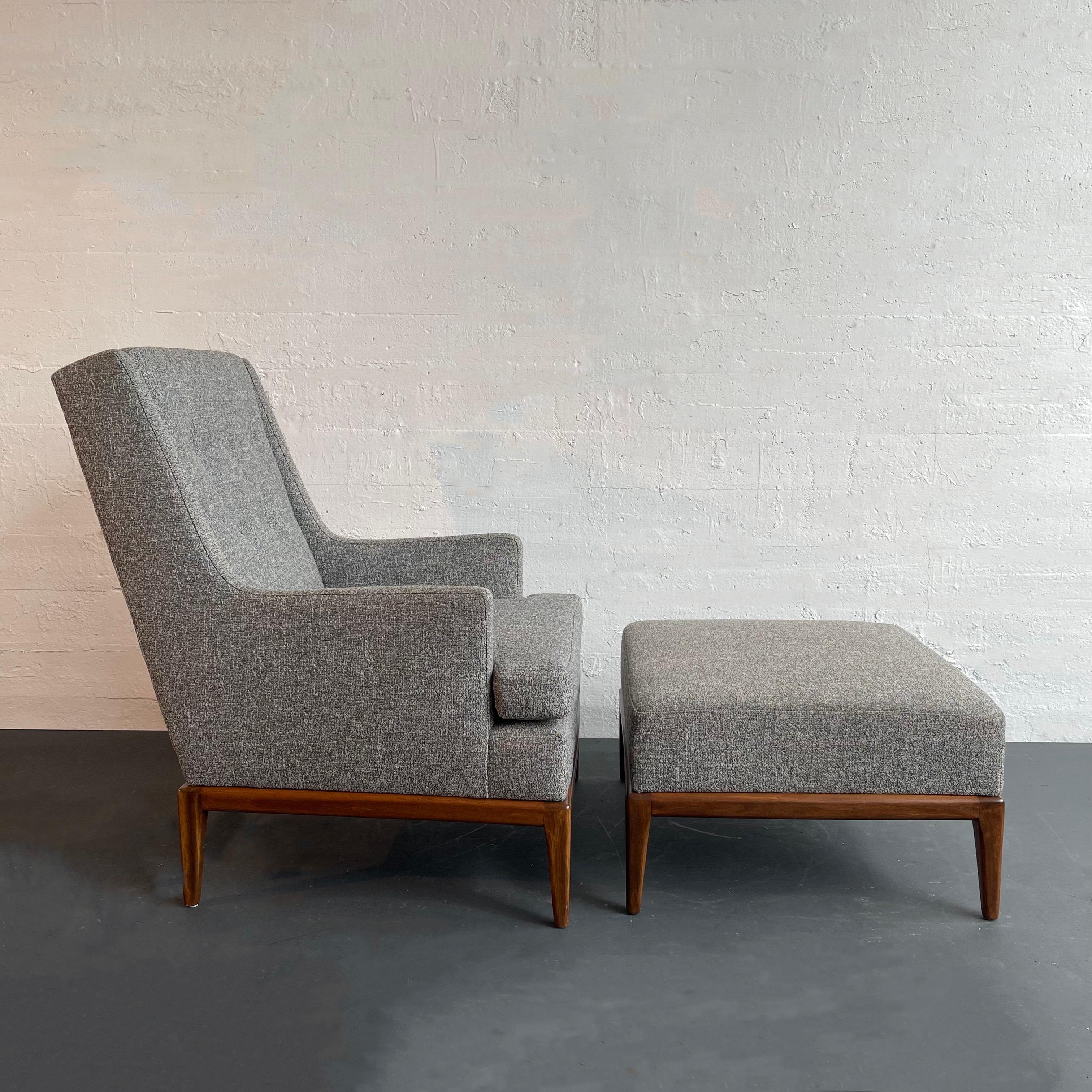 American Mid-Century Modern Upholstered Lounge Chair With Ottoman For Sale