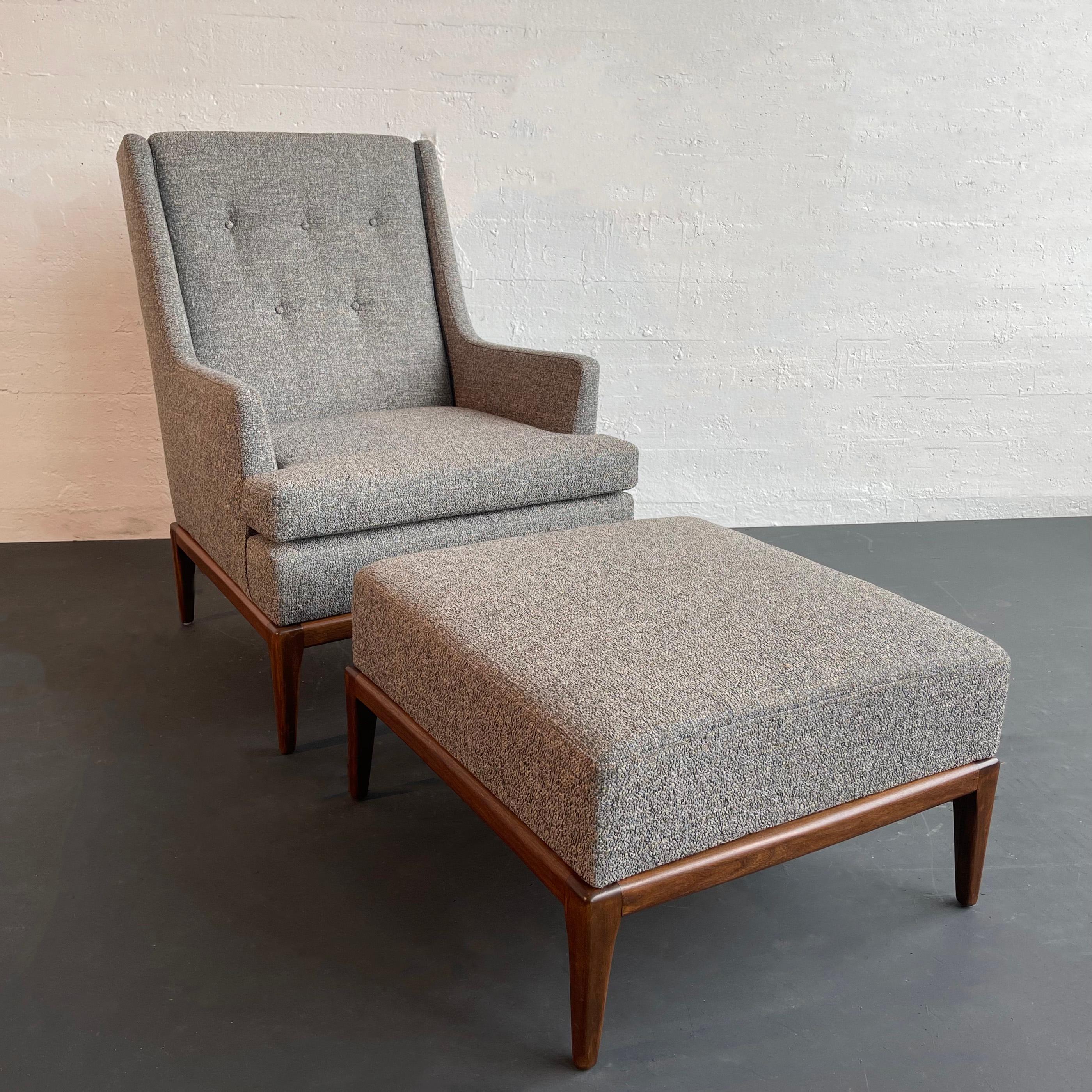 Upholstery Mid-Century Modern Upholstered Lounge Chair With Ottoman For Sale