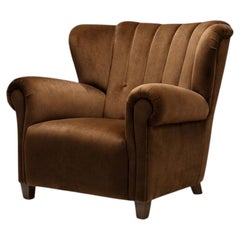 Mid-Century Modern Upholstered Lounge Chair with Rolled Arms, Denmark 1940s