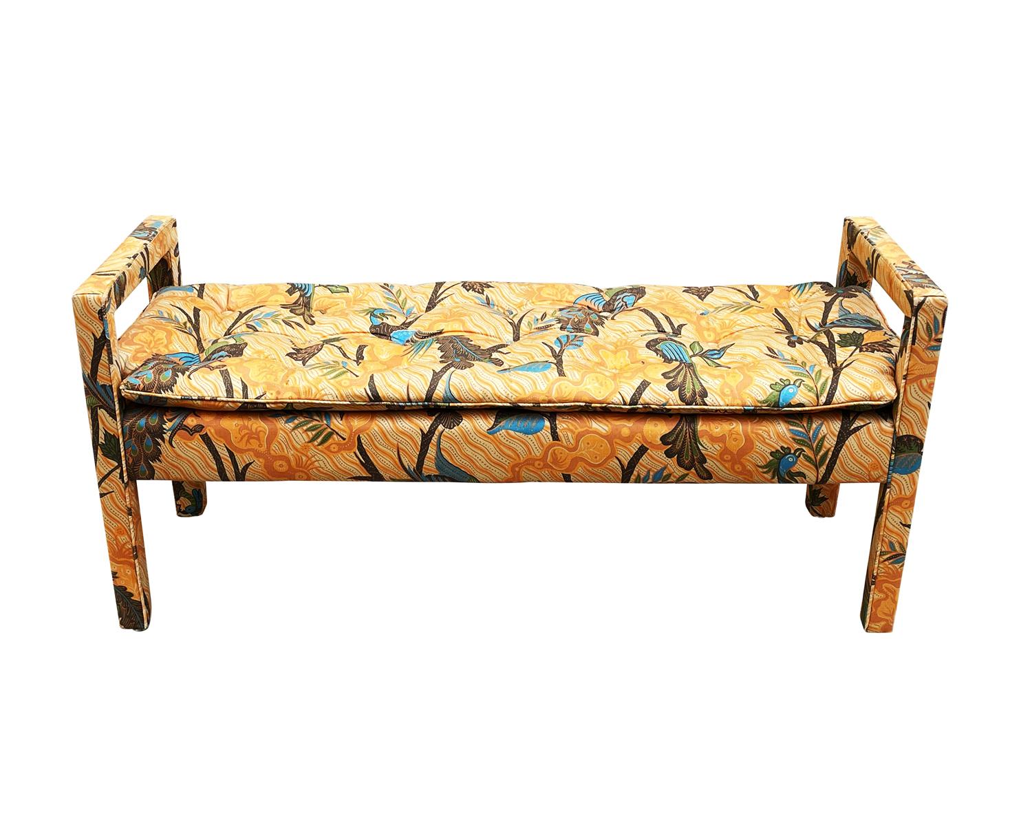 North American Mid-Century Modern Upholstered Parsons Style Bench or Ottoman