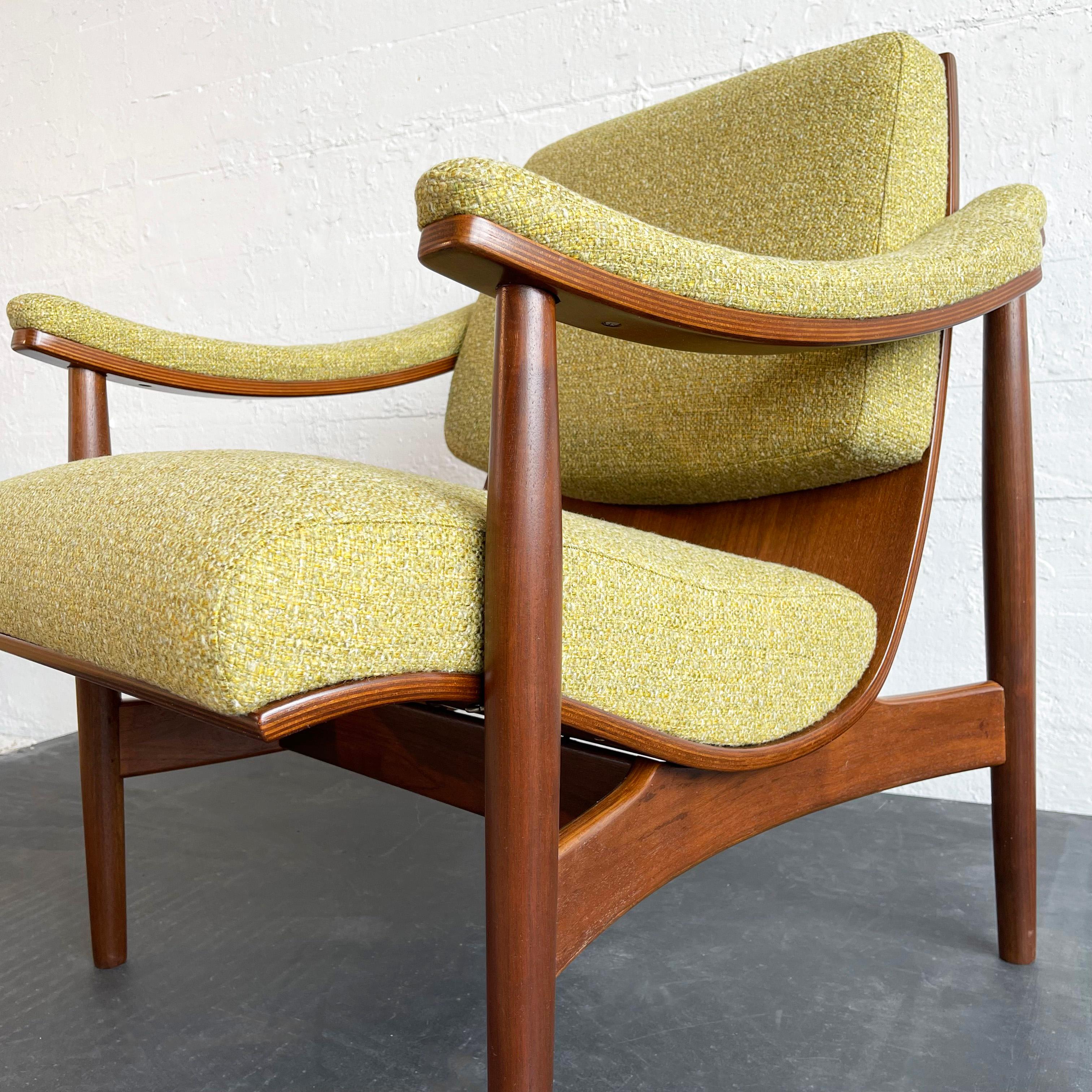 American Mid-Century Modern Upholstered Scoop Bentwood Armchair By Thonet For Sale