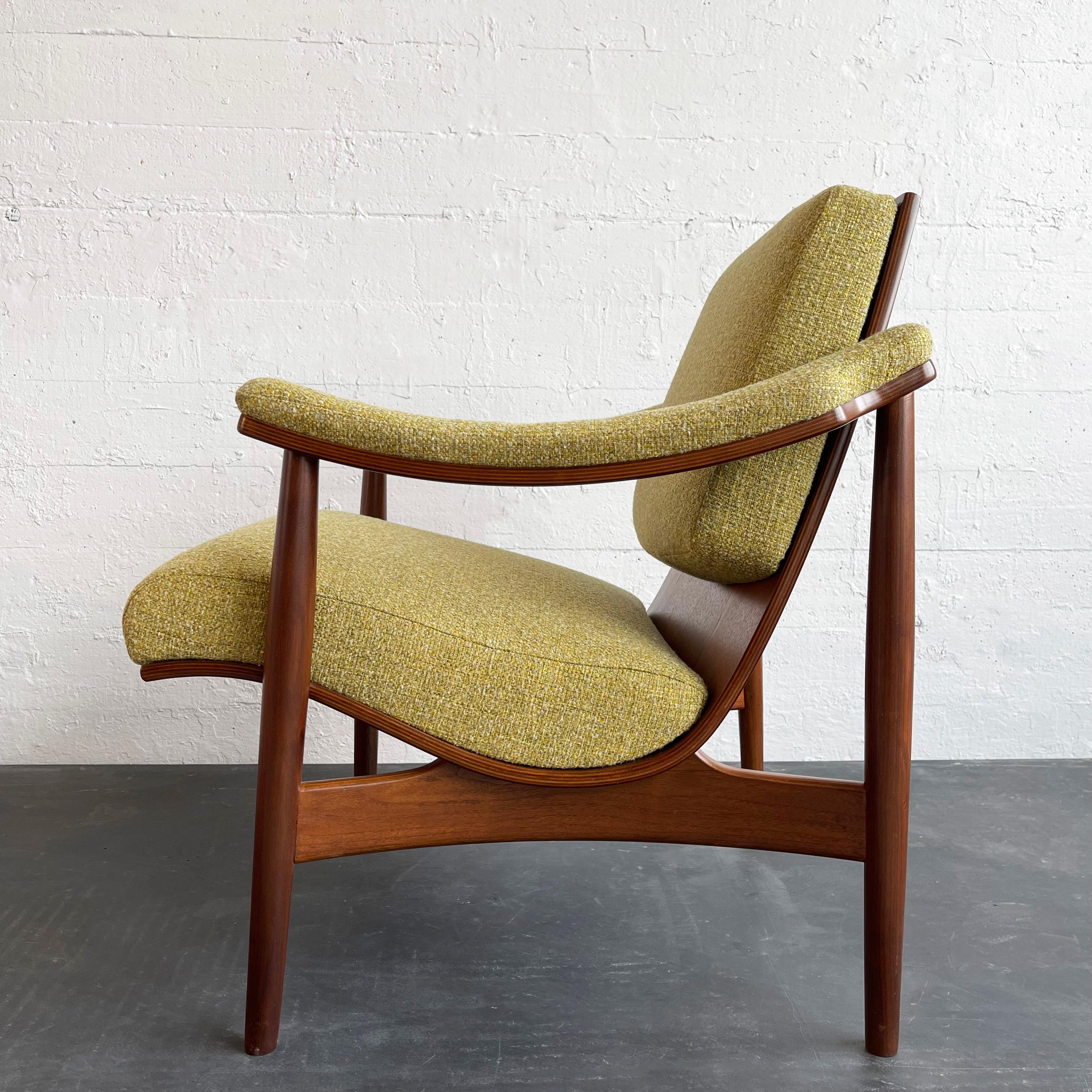 20th Century Mid-Century Modern Upholstered Scoop Bentwood Armchair By Thonet For Sale