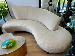 Mid Century Modern Upholstered Sculptural Serpentine Cloud Sofa 95" Long