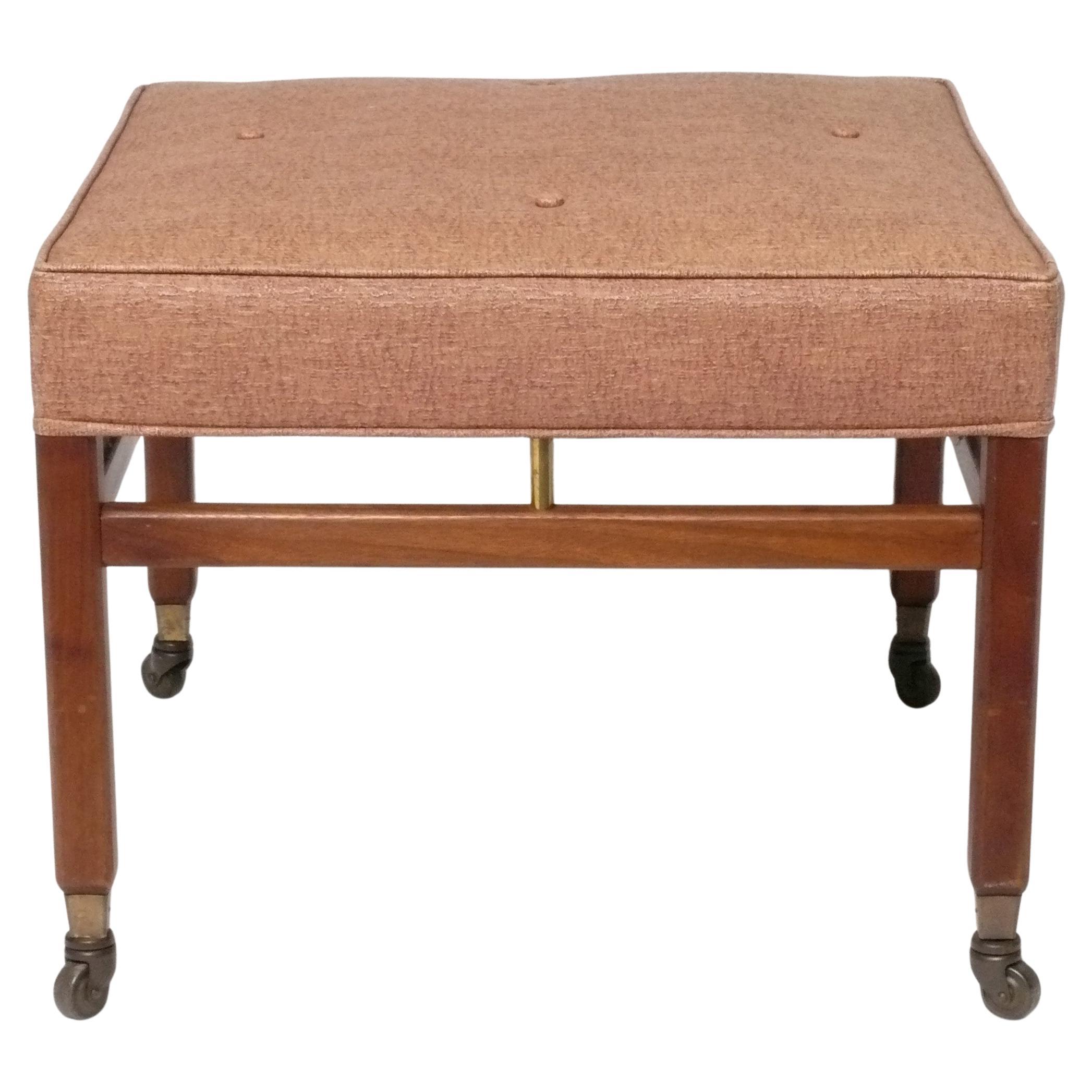 Mid Century Modern Upholstered Stool on Casters 1950s
