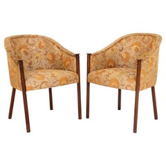 Mid-Century Modern Upholstered Walnut Arm Chairs
