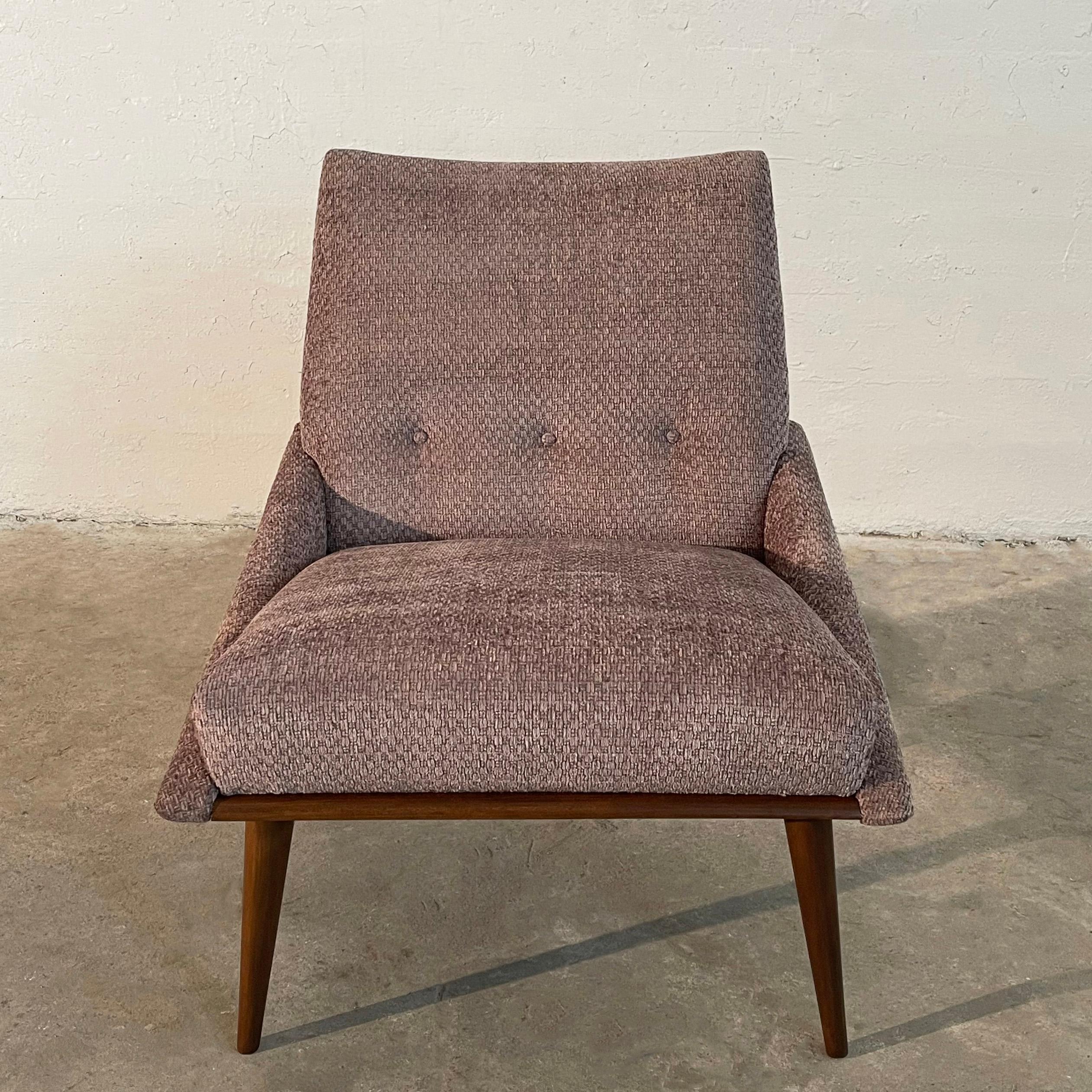 American Mid-Century Modern Upholstered  Walnut Slipper Chair By Kroehler For Sale
