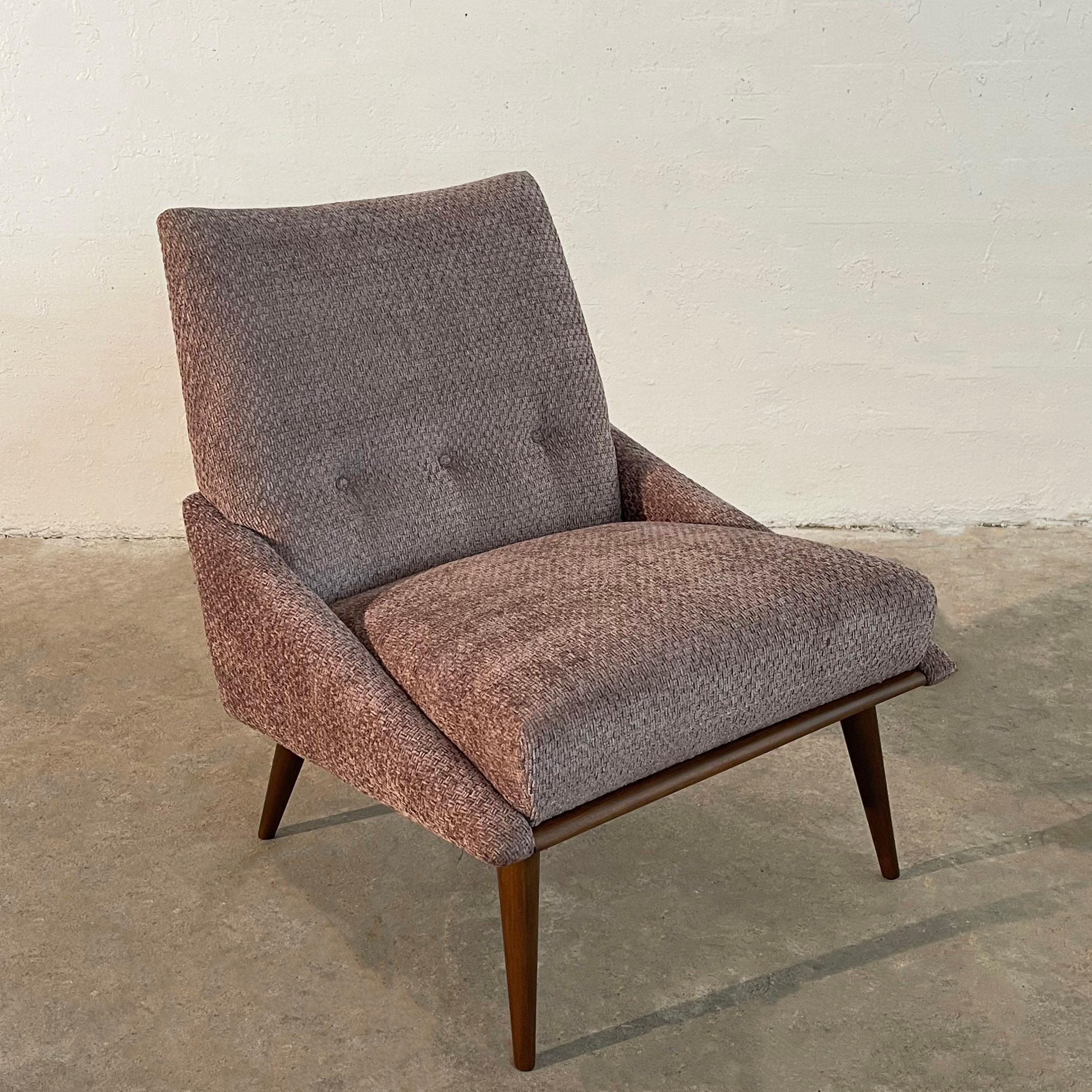 Chenille Mid-Century Modern Upholstered  Walnut Slipper Chair By Kroehler For Sale