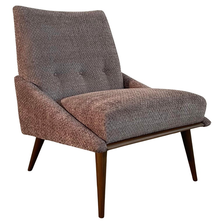 Mid-Century Modern Upholstered Walnut Slipper Chair By Kroehler