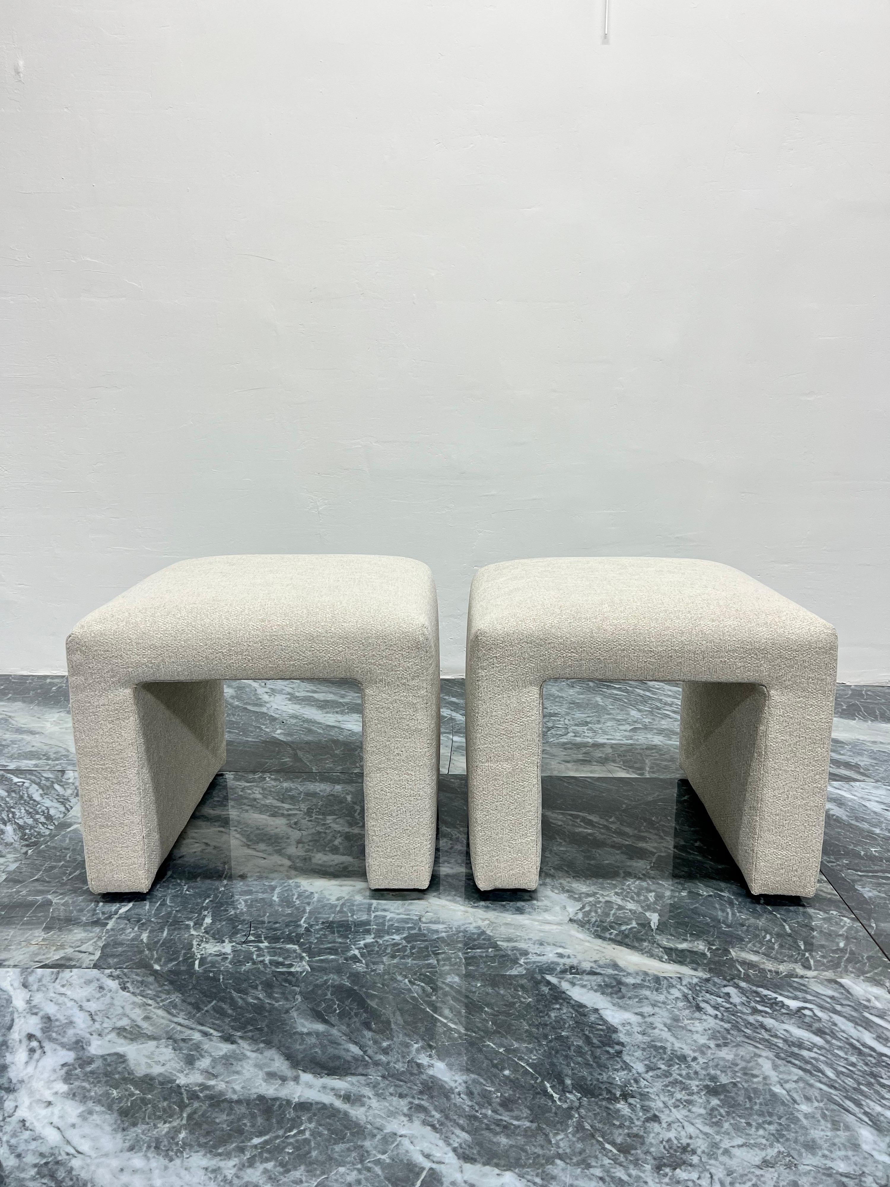 Mid-Century Modern Upholstered Waterfall Stools or Benches, 1970s, a Pair For Sale 7