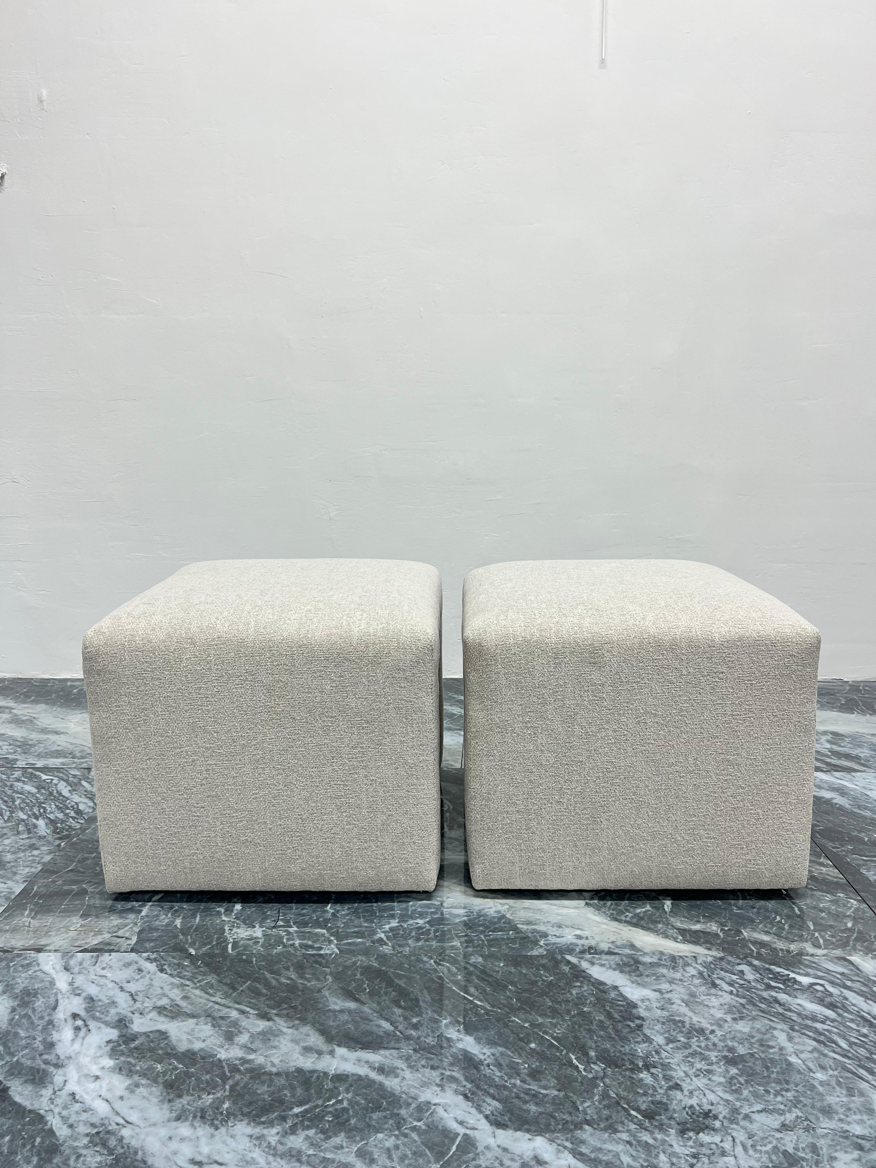American Mid-Century Modern Upholstered Waterfall Stools or Benches, 1970s, a Pair For Sale