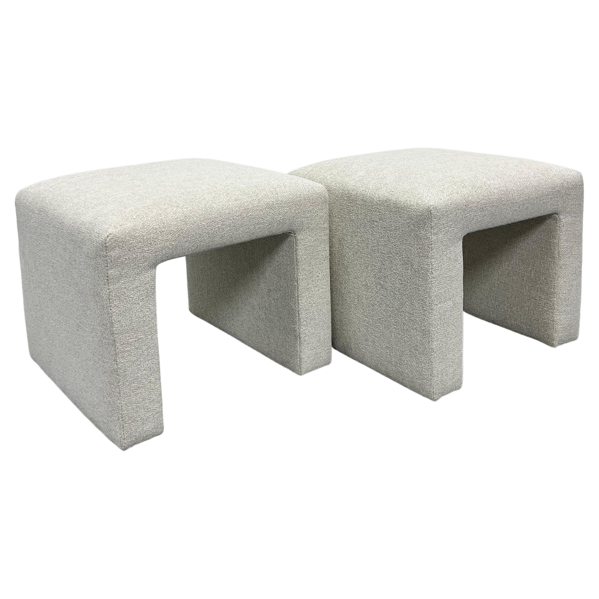 Mid-Century Modern Upholstered Waterfall Stools or Benches, 1970s, a Pair