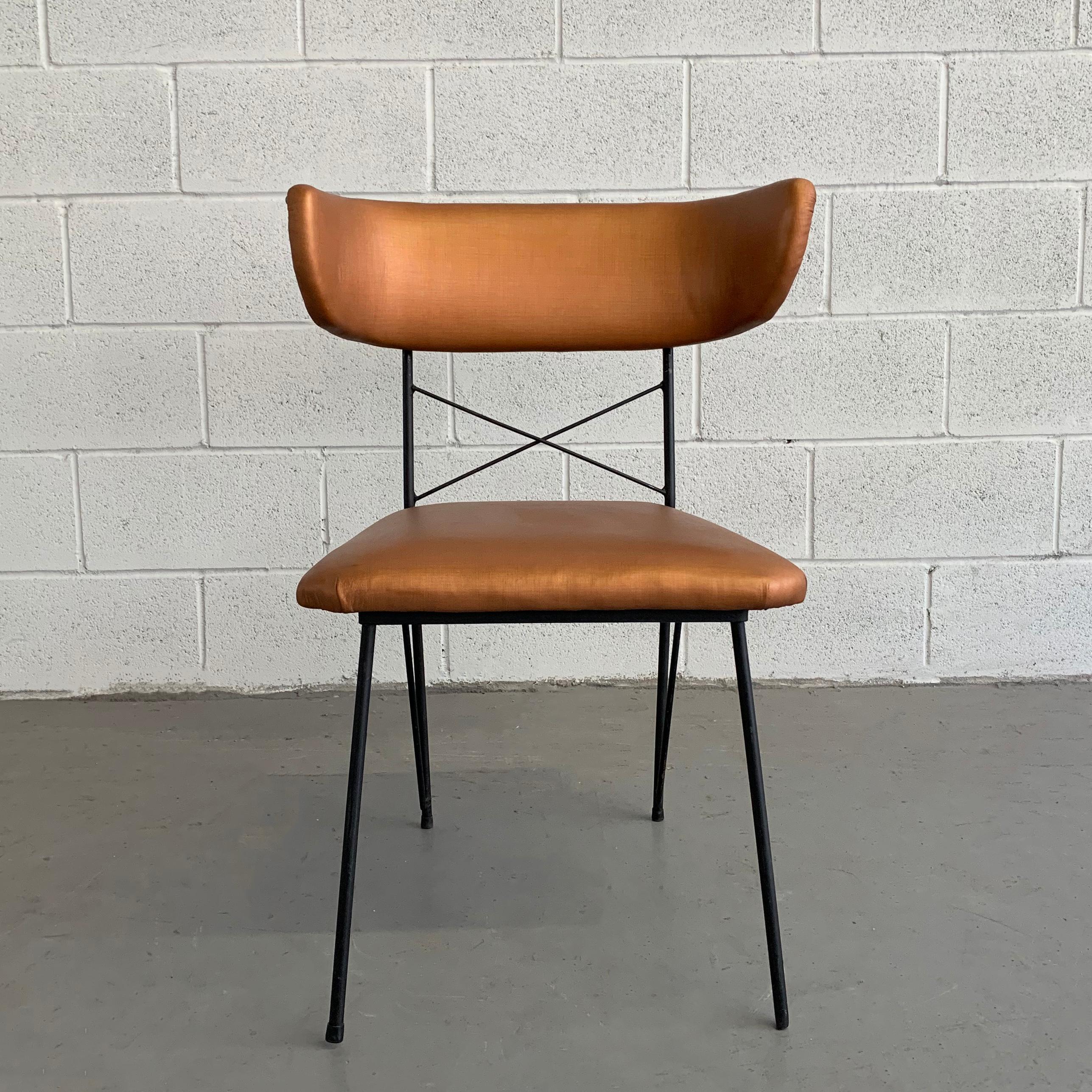 American Mid-Century Modern Upholstered Wrought Iron Side Chair