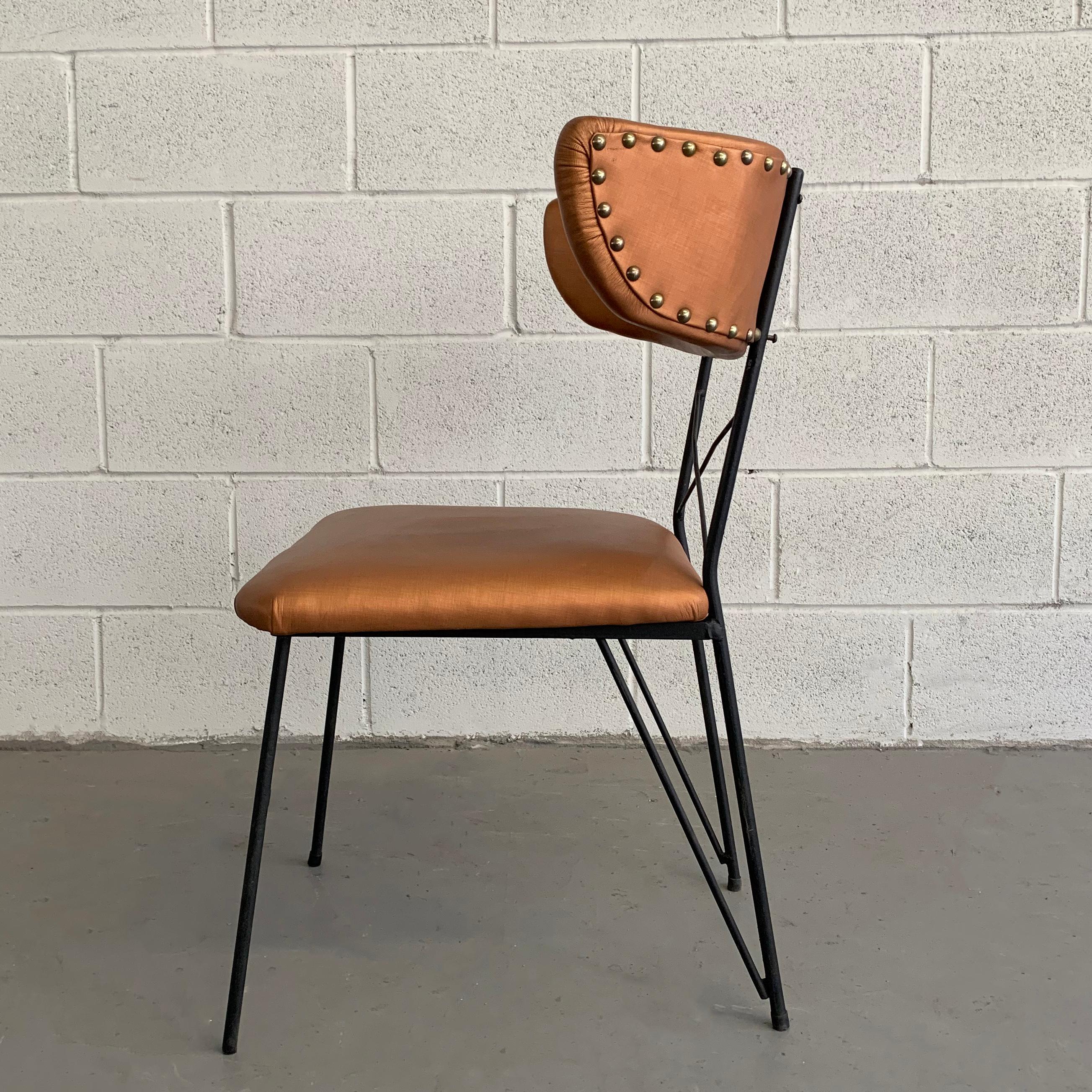 Mid-Century Modern Upholstered Wrought Iron Side Chair In Good Condition In Brooklyn, NY