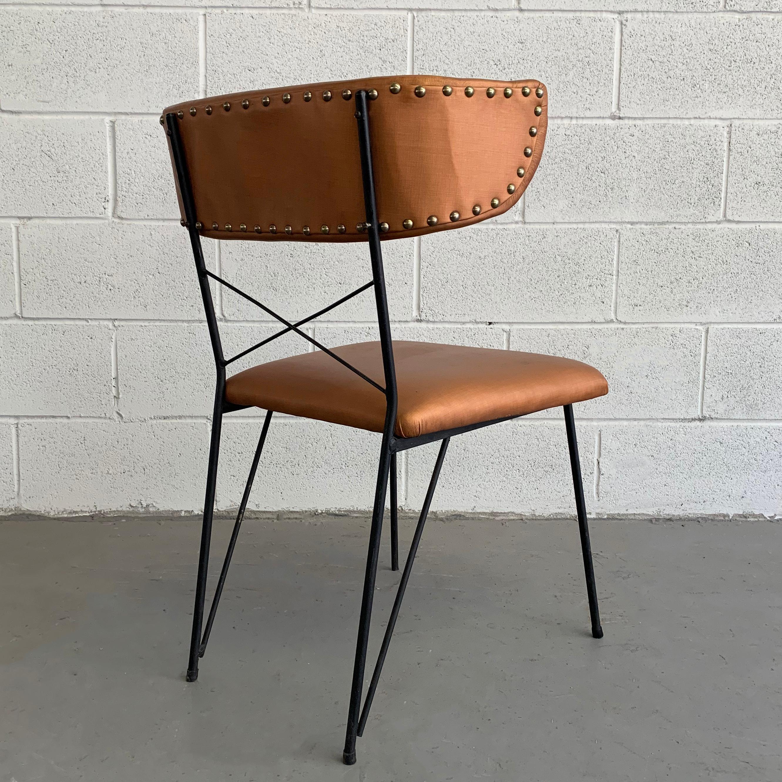 Fabric Mid-Century Modern Upholstered Wrought Iron Side Chair