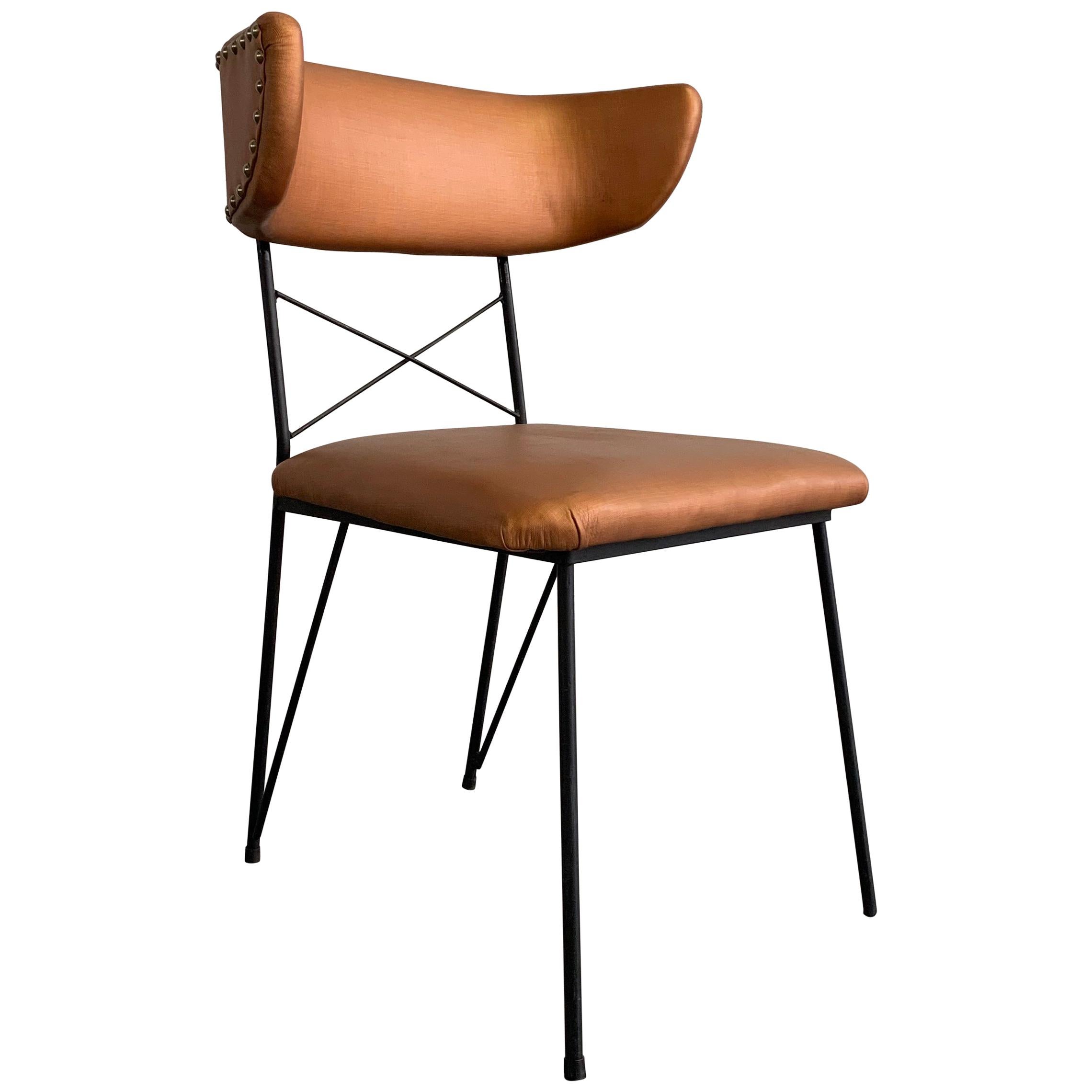 Mid-Century Modern Upholstered Wrought Iron Side Chair