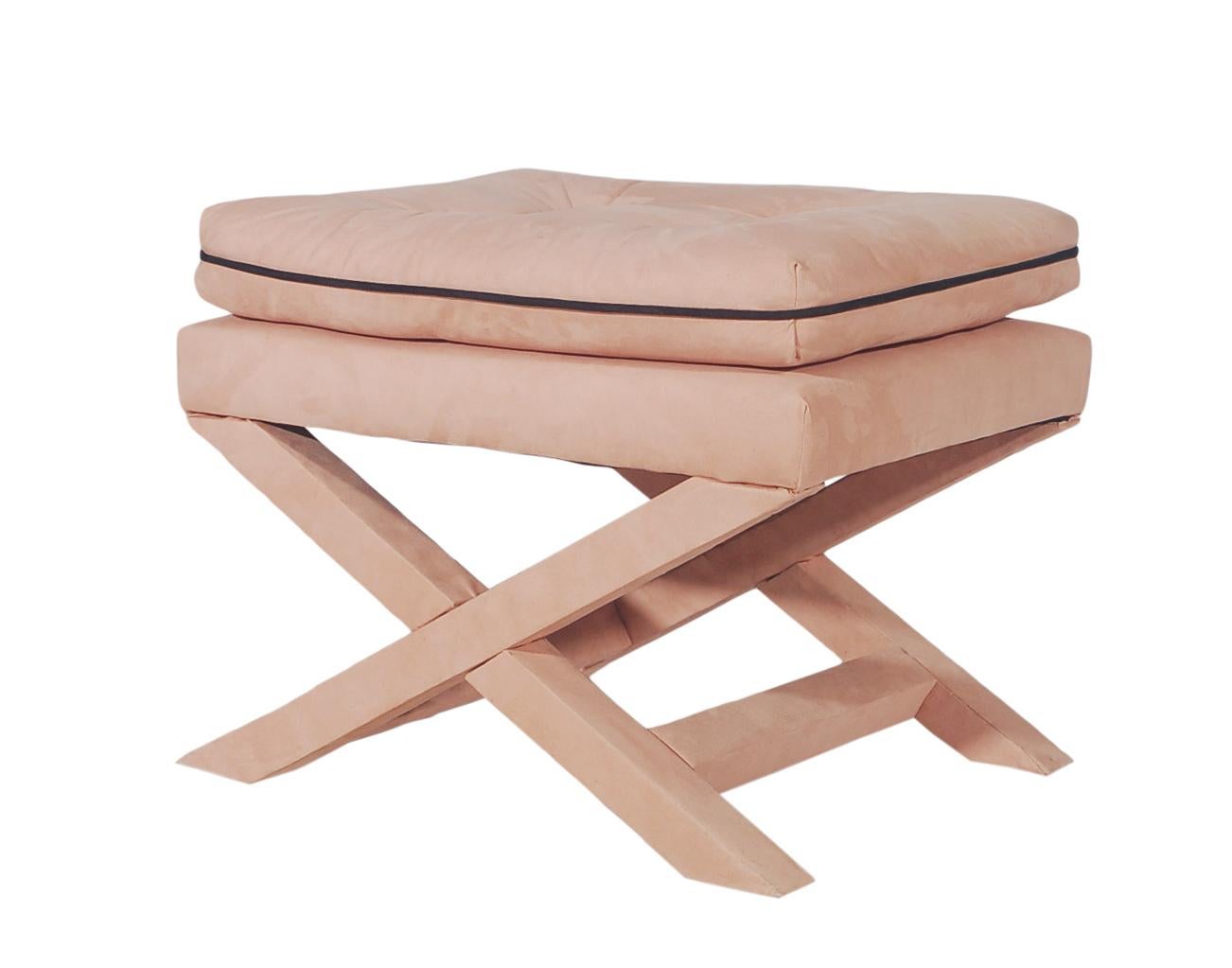 Hollywood Regency Mid-Century Modern Upholstered X Bench Set or Ottoman Set by Billy Baldwin
