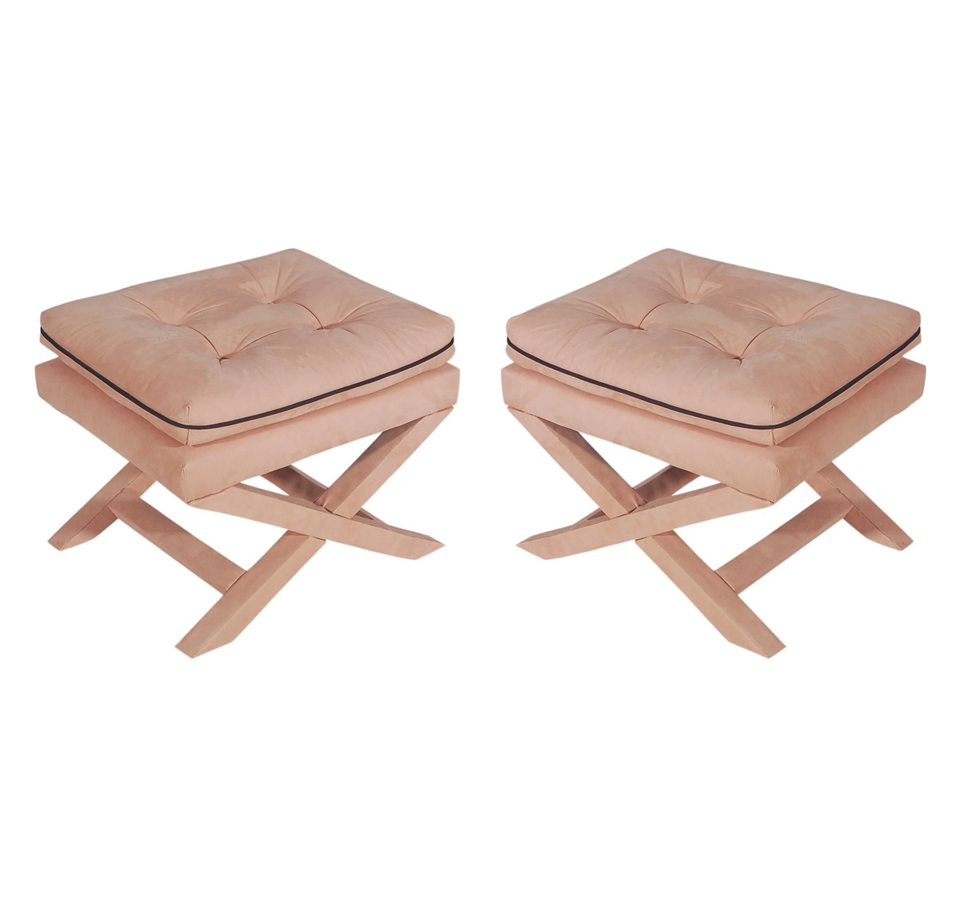 American Mid-Century Modern Upholstered X Bench Set or Ottoman Set by Billy Baldwin