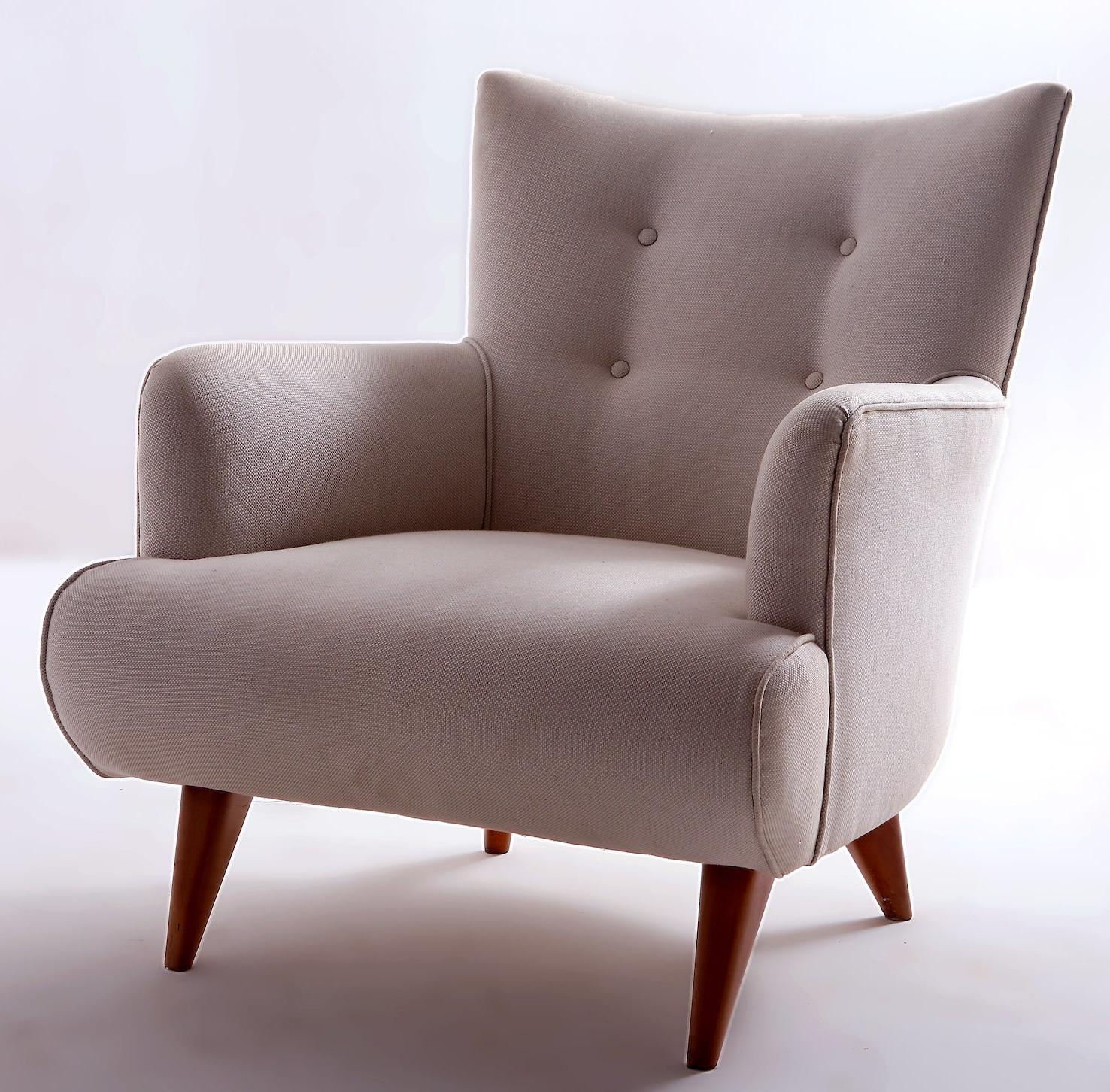 Brazilian Mid-Century Modern Upholstery Lounge Chair by Joaquim Tenreiro, Brazil, 1956 For Sale