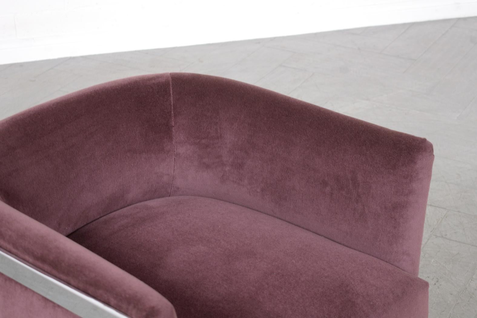 American 1970s Mid-Century Lounge Chair: Chrome Steel Frame & Purple Velvet Upholstery For Sale